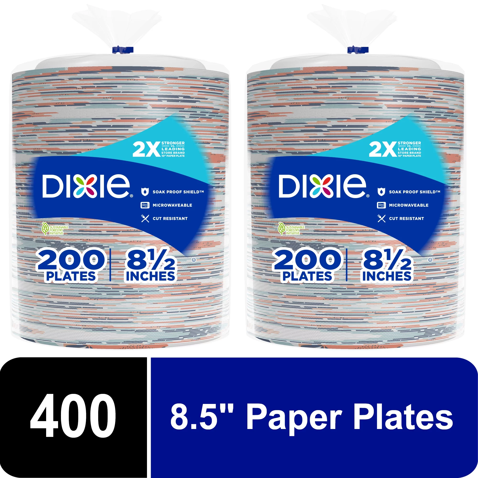 Dixie Disposable Paper Plates, Multicolor, 8.5 in, 400 Count (2-Pack of 200 Count)