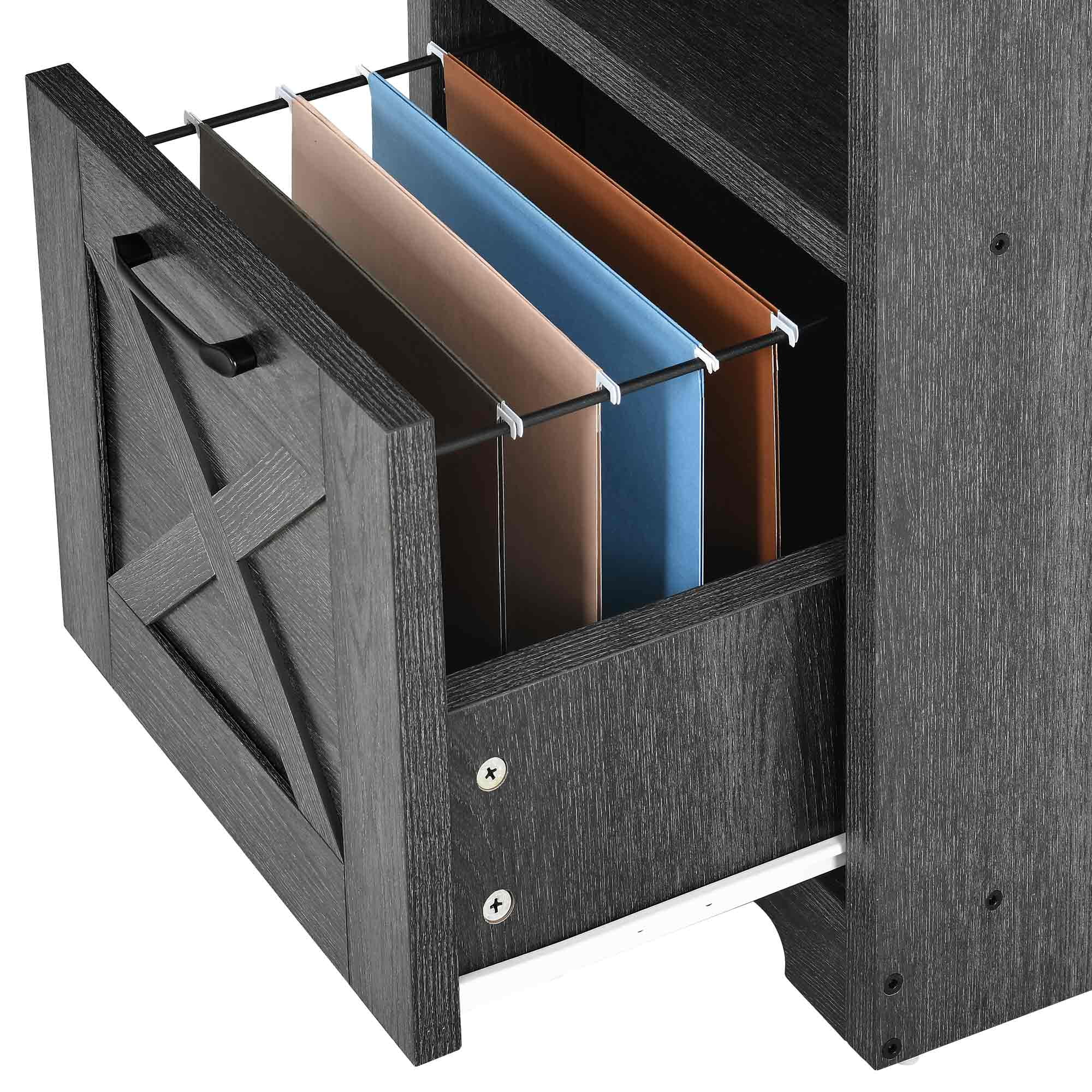 Dextrus 59 Inch L-Shaped Desk with Power Outlet & USB Ports, Office Desk with File Cabinets, Large Computer Desk with Drawers, 2 Person Corner Desk Writing Desk with Storage Shelves, Gray