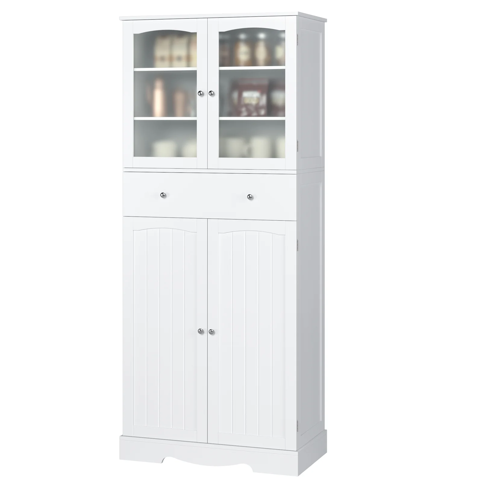 Homfa 70.8'' Kitchen Pantry with 4 Doors, Freestanding Storage Cabinet with Large Drawer for Dining Room, White
