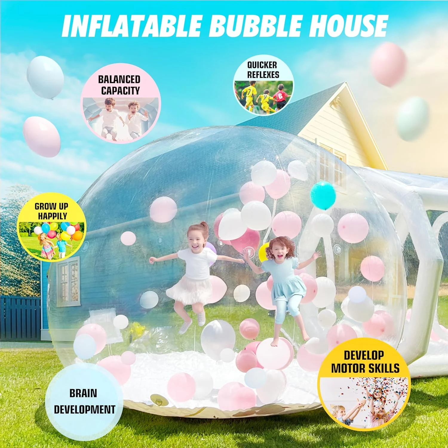 WARSUN Bubble House 10Ft Dome with Blower & Air Pump 100% PVC Inflatable Bubble House for Party Balloons Birthday Wedding Party Business Clear Bubble Tent 6.76Ft Tunnel