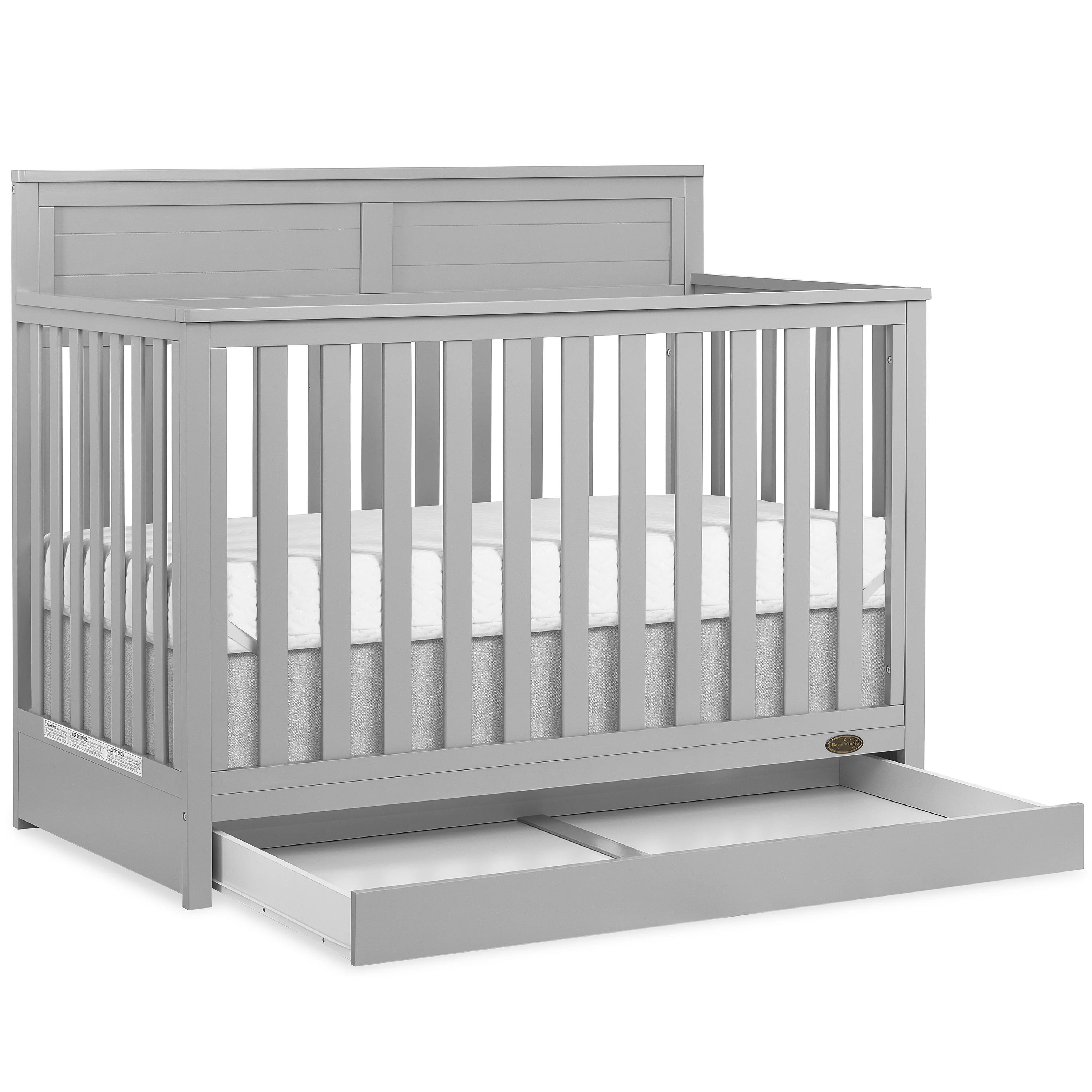 Dream On Me Reign 5 in 1 Convertible Crib with Under Drawer in Pebble Gray