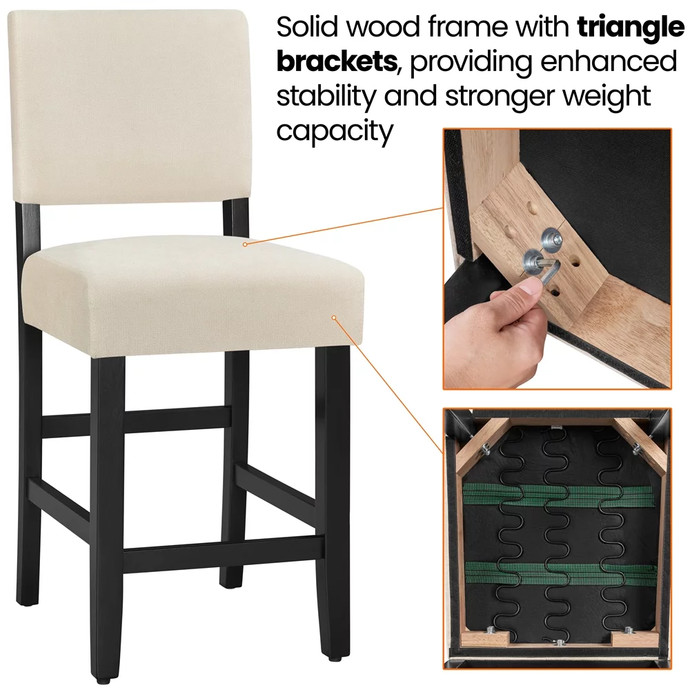 Topeakmart 2PCS 24.6″ H Upholstered Fabric Counter Bar Stool, Beige