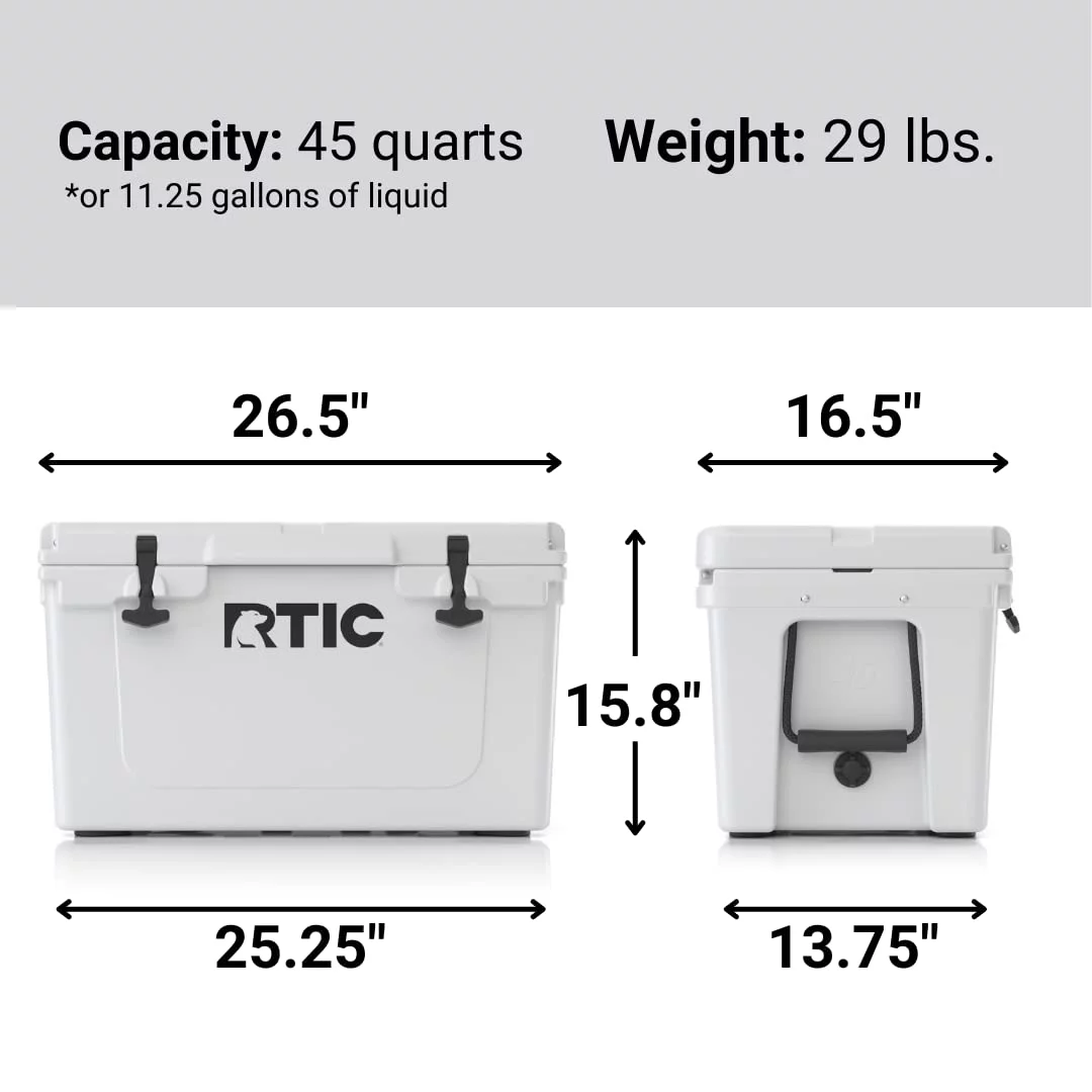 RTIC 45 QT Ultra-Tough Rotomolded Hard-Sided Ice Chest Cooler, White, Fits 58 Cans