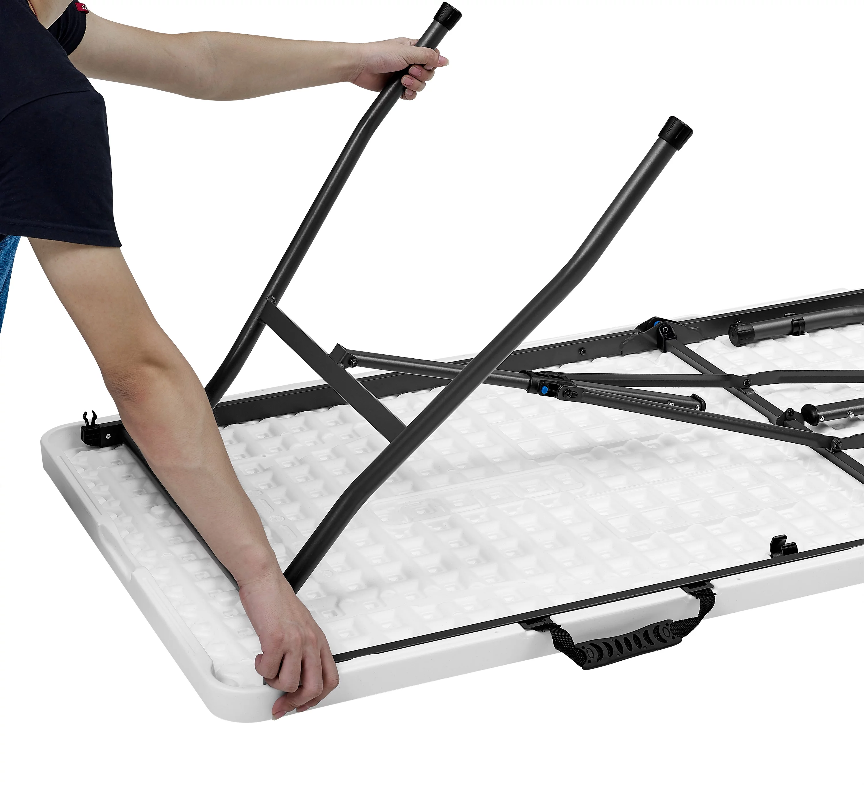 Mainstays 6 Foot Fold-in-Half Plastic Table, Indoor Outdoor, White Granite