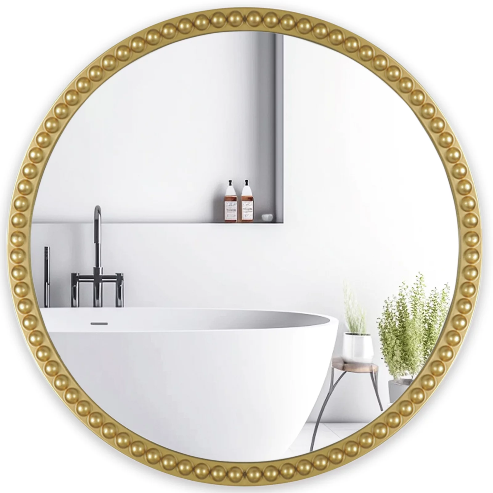 Magnifique Wall Decor Mirror Beaded Framed Round Mirror Circle Mirror for Home Decoration Bathroom 30inch, Gold
