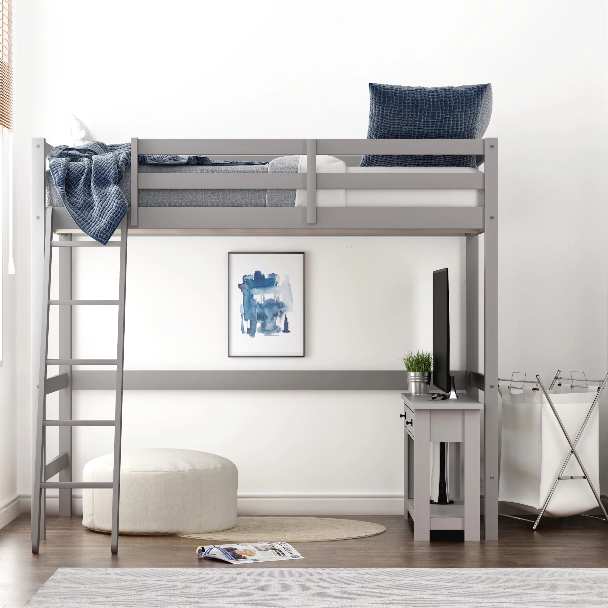 Hillsdale Campbell Wood Full Loft Bunk Bed with Ladder, up to 350 lbs Capacity, Gray