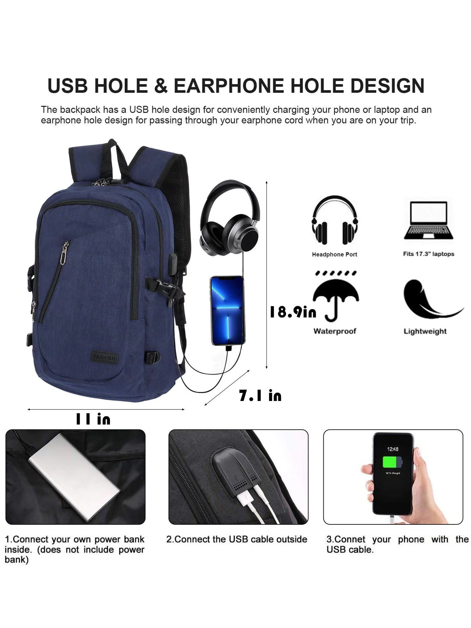 Deago Travel Laptop Backpack for Men Women Business Anti Theft Backpack with USB Charging Port Water Resistant College School Computer Bag, Gray