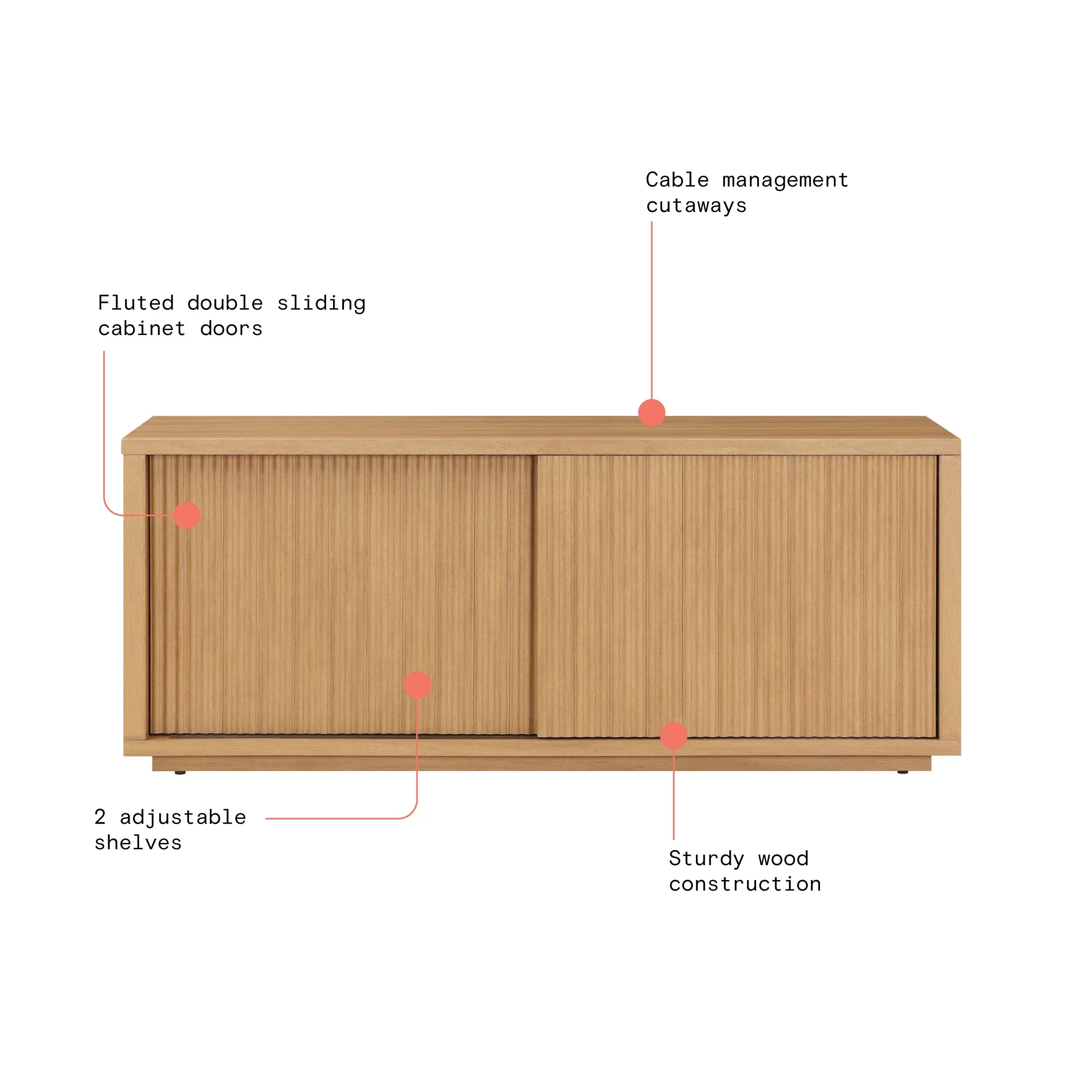 Beautiful Fluted TV Stand for TV’s up to 70” by Drew Barrymore, Warm Honey Finish