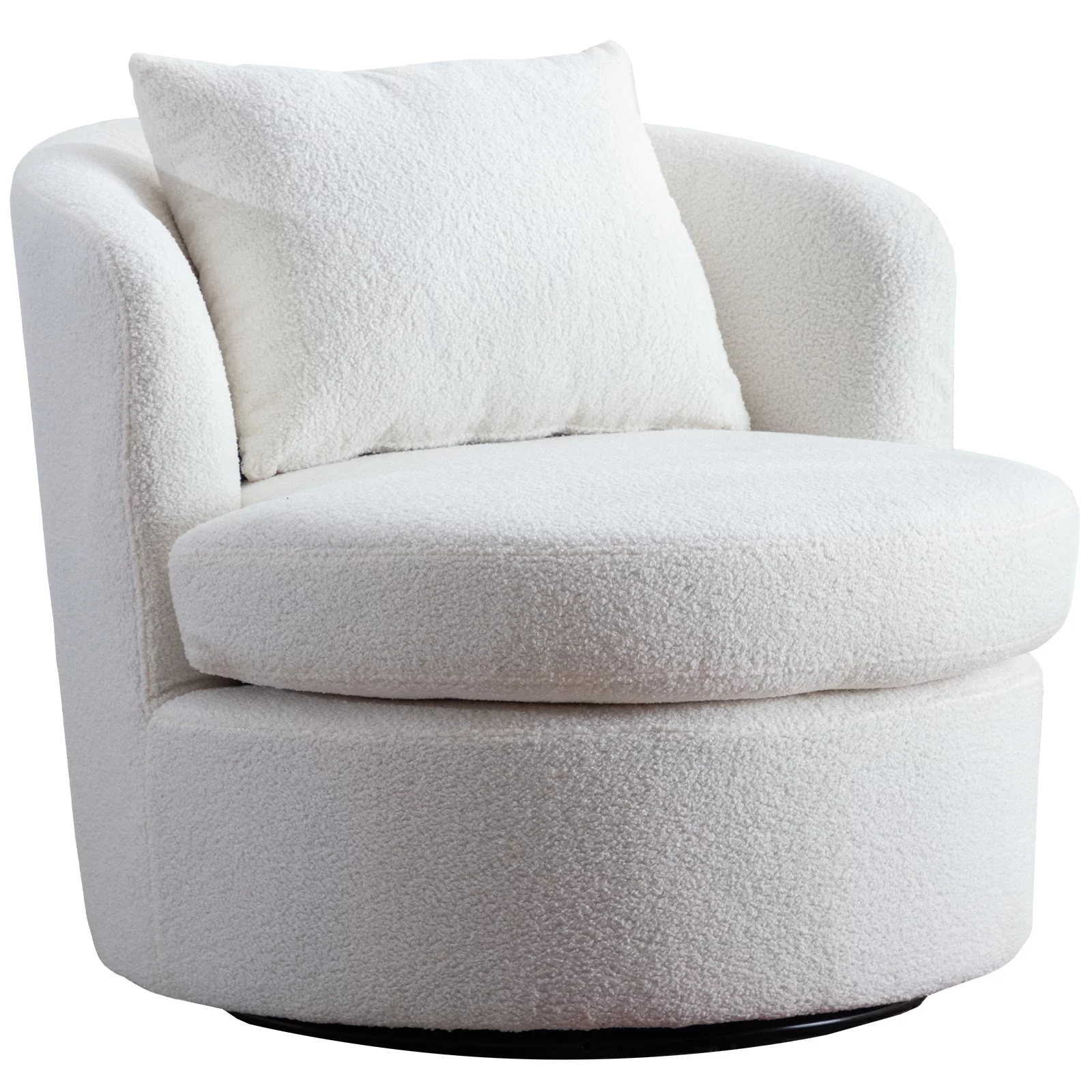 Ebello Swivel Accent Chair with Lamb Wool Fabric for Adult, Plump Pillow, Detachable Cushion, White