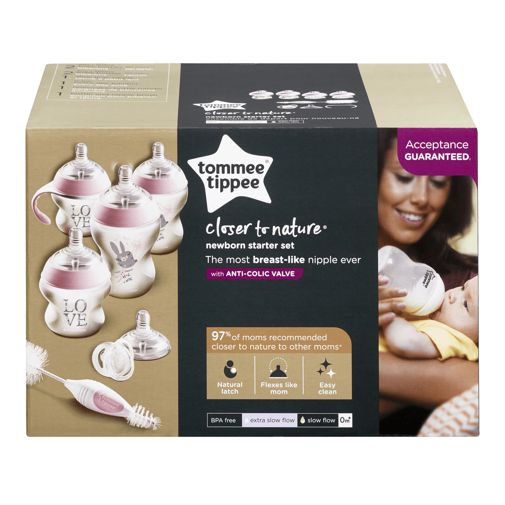 Tommee Tippee Closer to Nature, Newborn Baby Bottle Starter Set – Pink, Girl