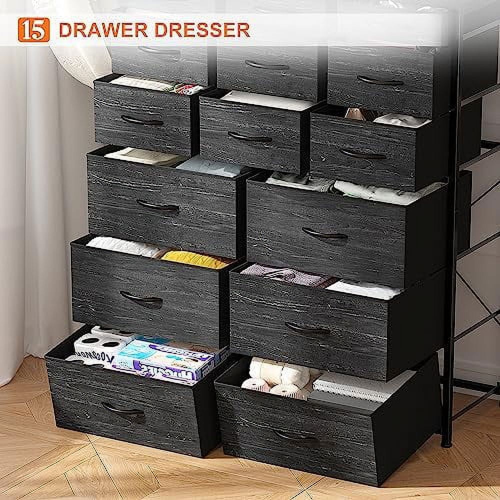 Dresser for Bedroom with 15 Drawers  Tall Dressers for Bedroom with Heavy Duty Wood and Metal  Large Bedroom Dressers & Chest of Drawers for Bedroom  Closets  Living Room  Black Wood