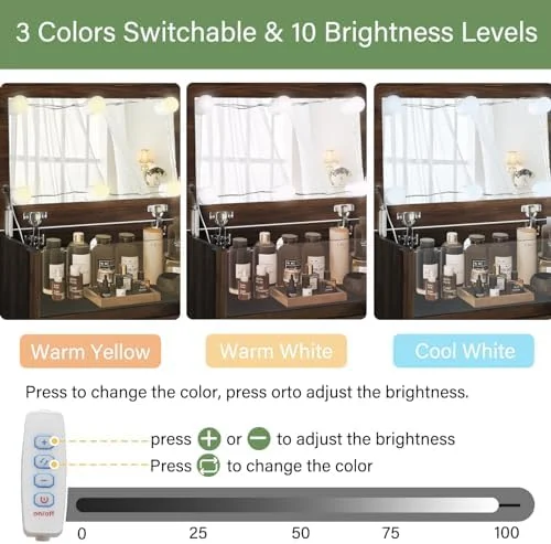 LNboomLife Dresser for Bedroom  4 Drawer Dresser with Mirror and Lights  Modern Tall Chest of Drawers with  Organizer for Small Space  Bedroom  Entryway  Living Room (White)