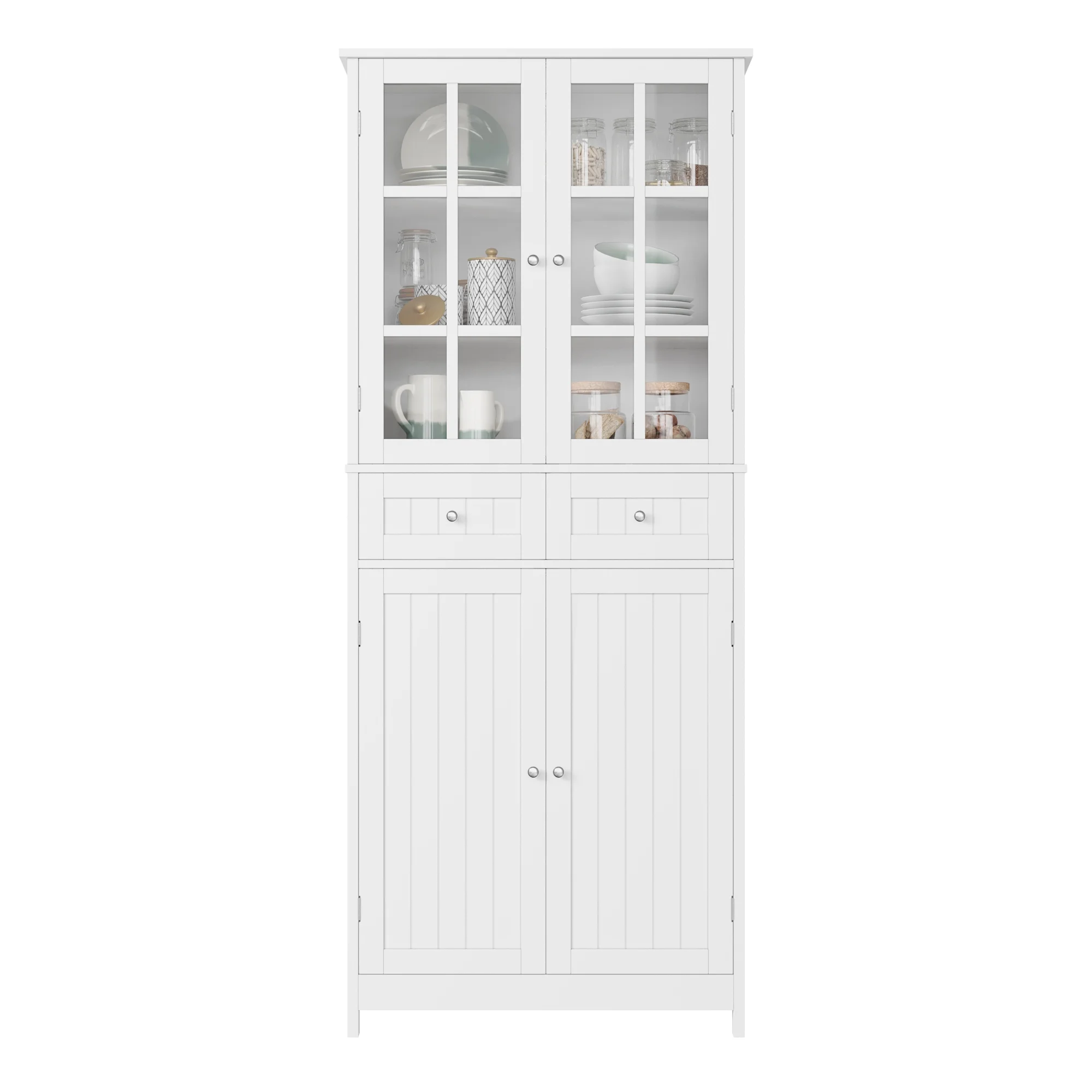Homfa kitchen Pantry Cabinet with Glass Doors, 71'' Tall Storage Cabinet for Dining Room Living Room, White