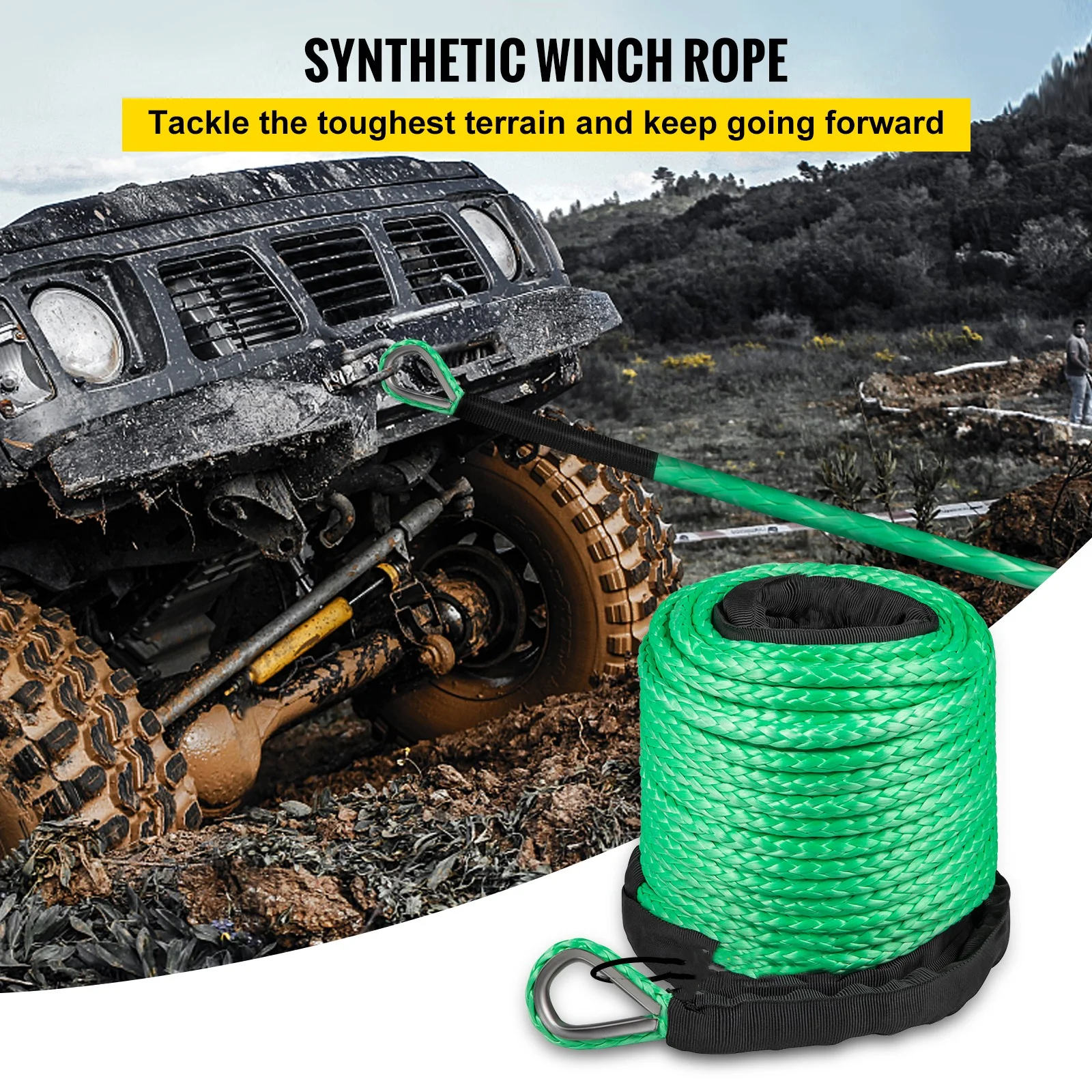BENTISM Green Synthetic Winch Line 5/16 Inch X100FT Synthetic Winch Rope 12000 LBS Tow Rope for Car with Sheath (100ft)