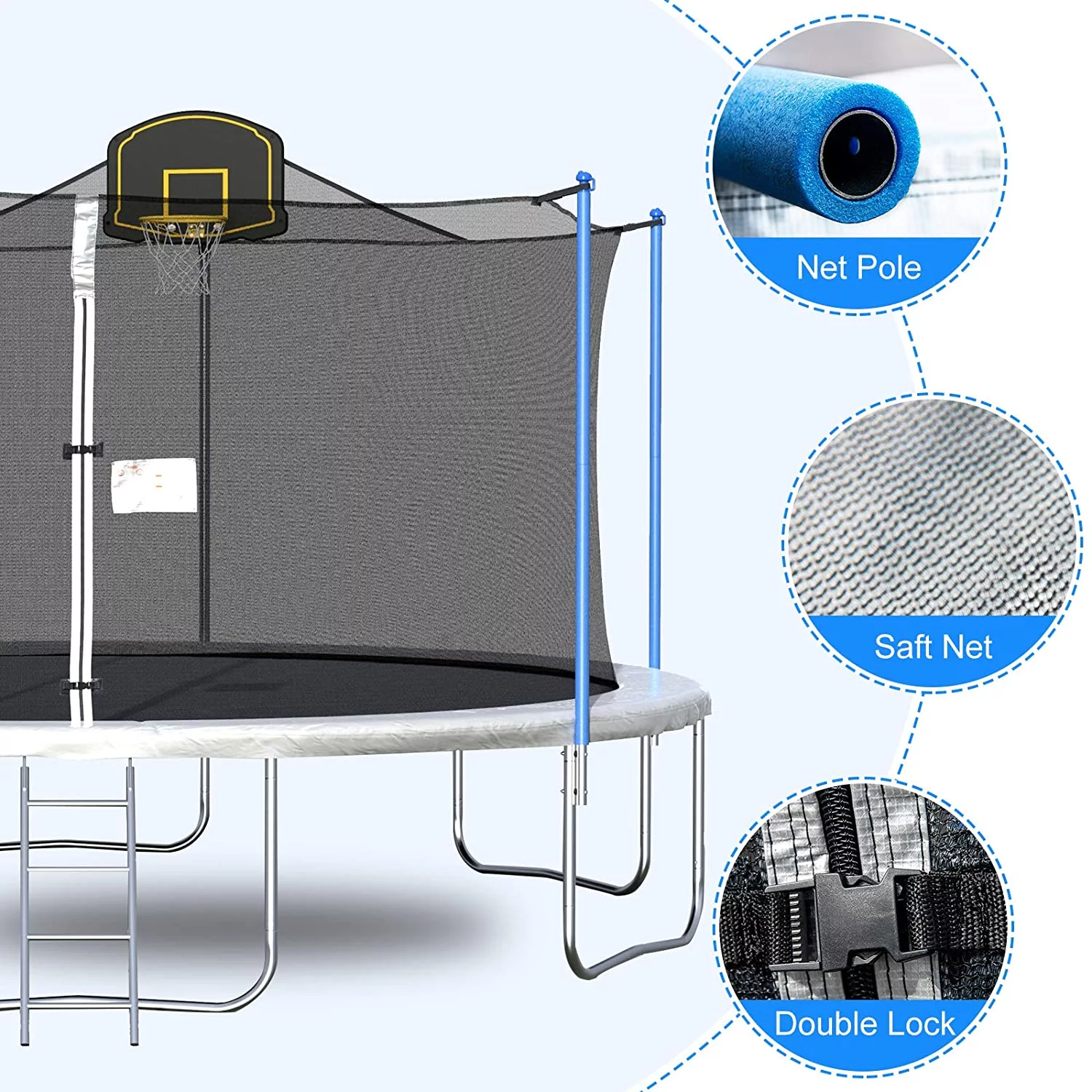 MOBICIA 1000LBS Tranpoline for Adults and Kids, 16FT Large Tranpoline with Safety Enclosure Net, Basketball Hoop and Ladder, Spring Pad Mat, Capacity for 6-8 Kids  Gray