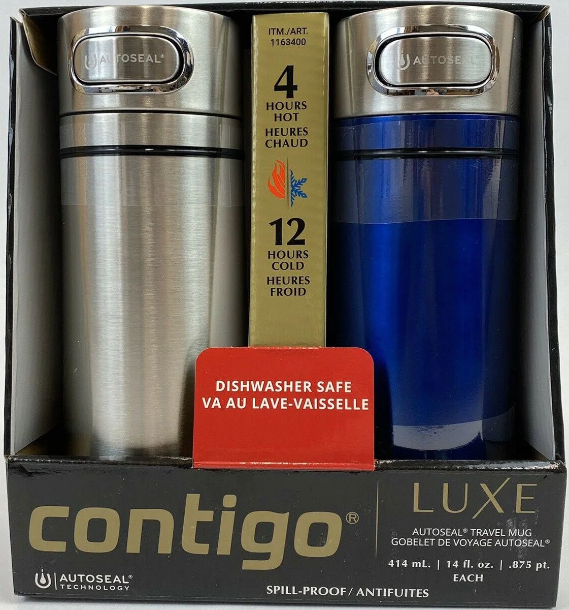 Contigo Luxe AUTOSEAL Vacuum-Insulated Leak Proof Travel Mug 14 oz., 2 Pack Assorted Colors
