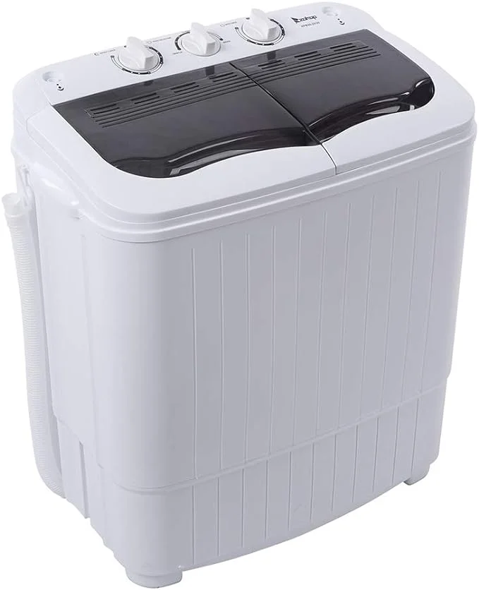Compact Portable Washing Machine, Mini Compact Twin Tub with Built-in Drain Pump Washer 14.3Lbs Semi-automatic Spain Spinner Portable Washer for Camping, Apartments, Dorms, College Rooms, Grey
