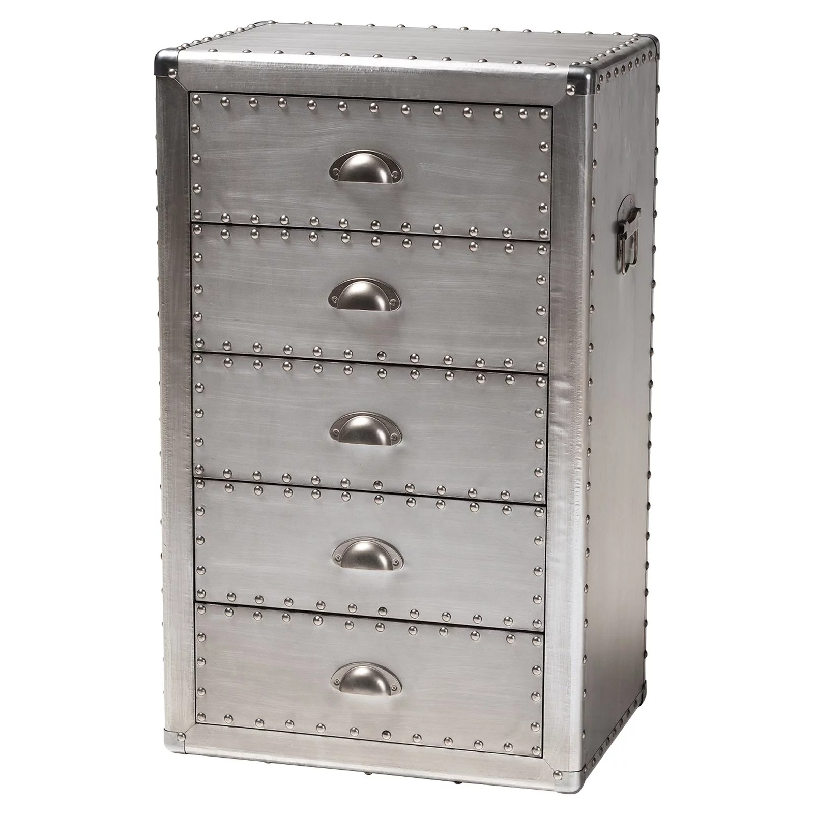Baxton Studio Davet Mid-Century 5-Drawer Metal Accent Chest in Silver