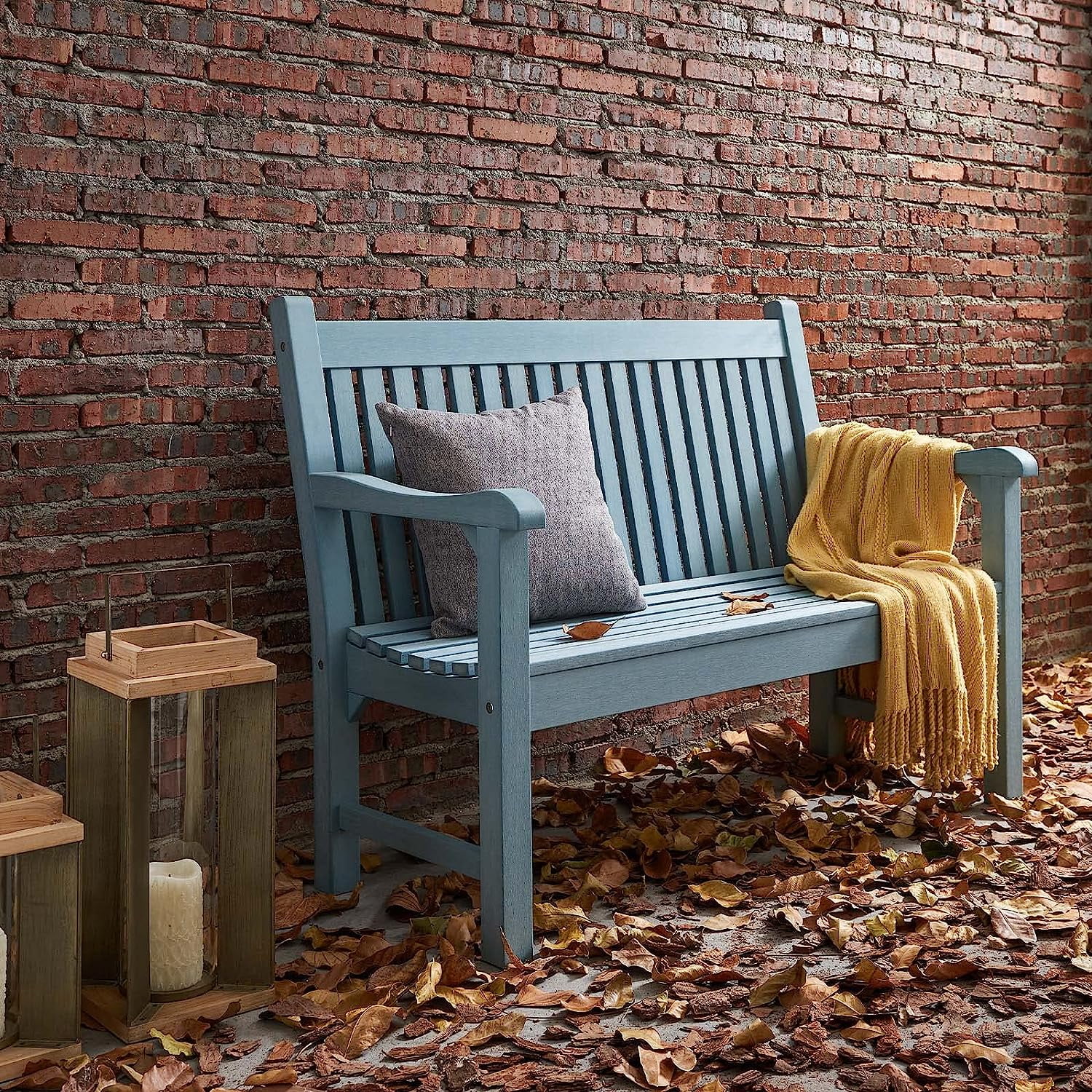 Efurden Garden Bench, 2-Person Poly Lumber Patio Bench, All-Weather Outdoor Bench for Garden Porch and Park (Blue)