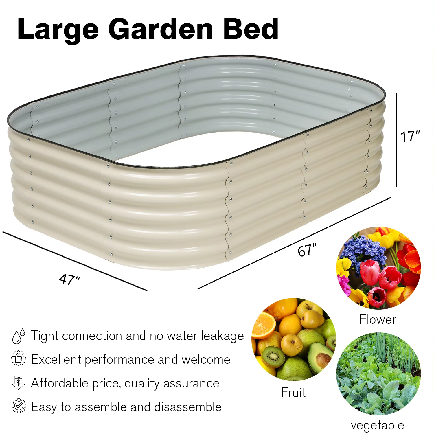 Aoodor 6-in-1 Modular Aluzinc Metal Raised Garden Bed - Outdoor Garden Planter Box for Vegetable, Flower, Herb - Beige (67''L x 47''W x 17''H)