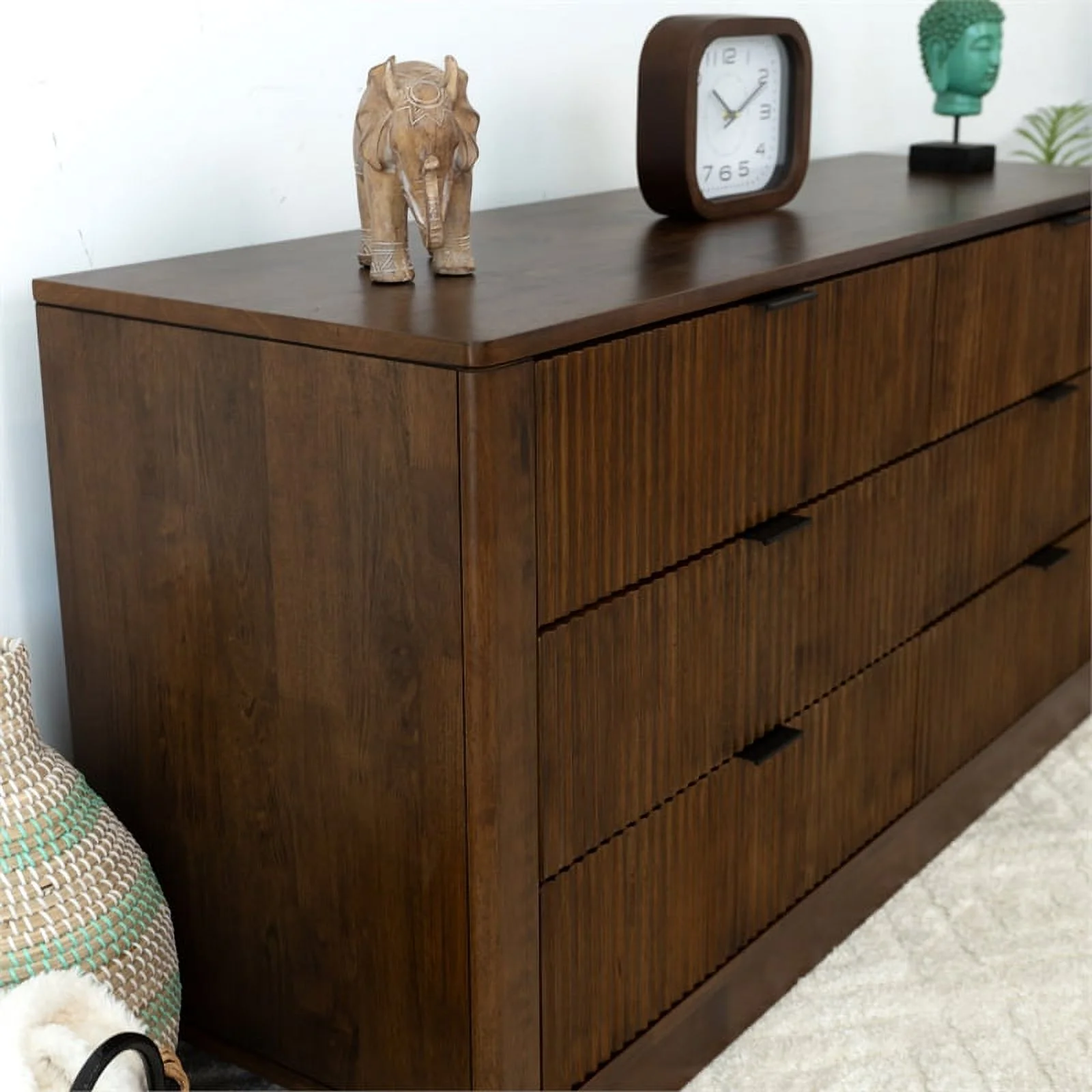 Carla Mid Century Modern Solid Wood Walnut Dresser with 6 Drawers