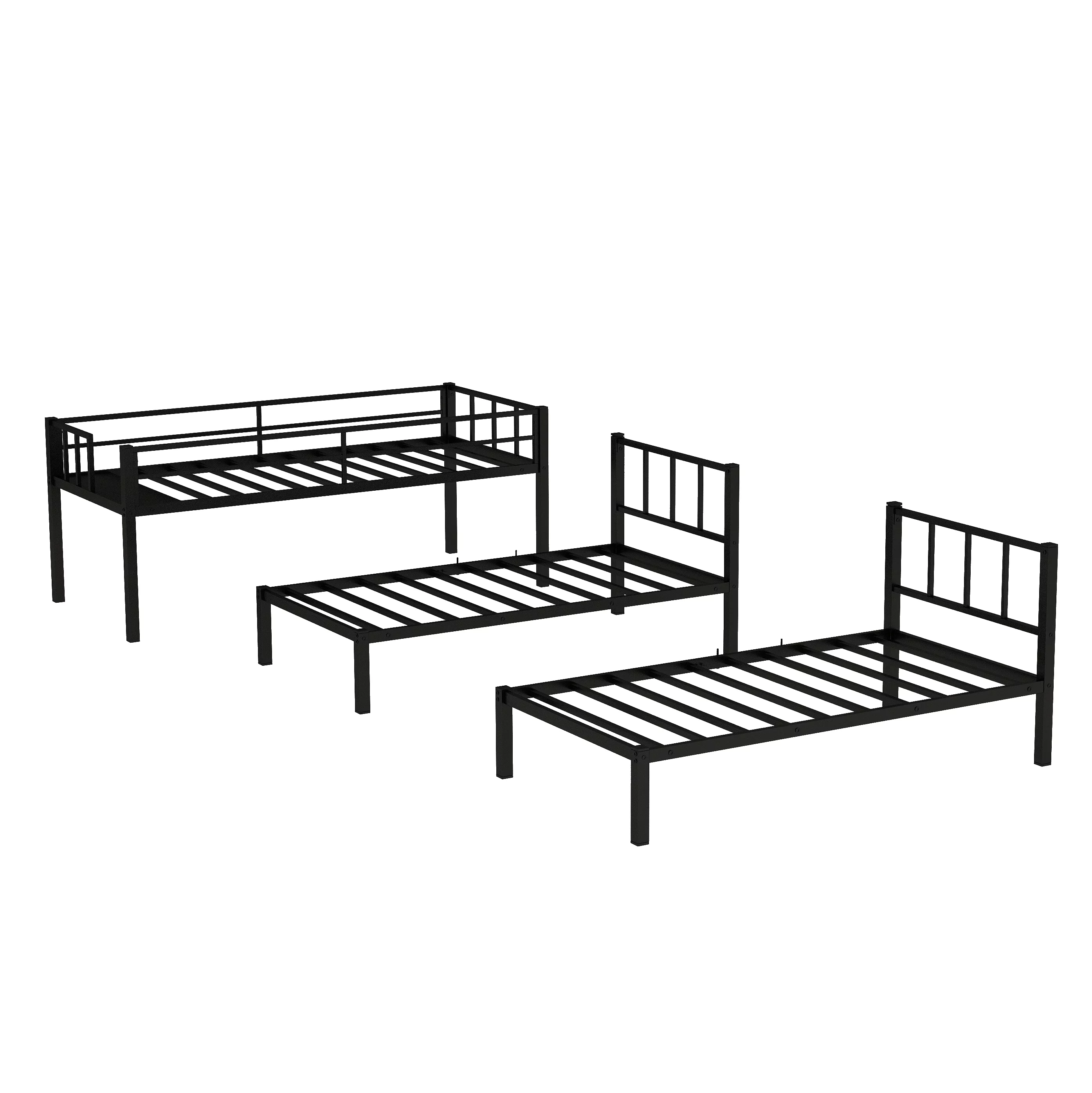 Metal Triple Bunk Bed for 3,Twin over Twin&Twin Size Bunk Bed with Built-in Shelf,Can be divided into 3 Separate Bed,Heavy-Duty Steel Bed Frame for Kids Teens Adults (Black)