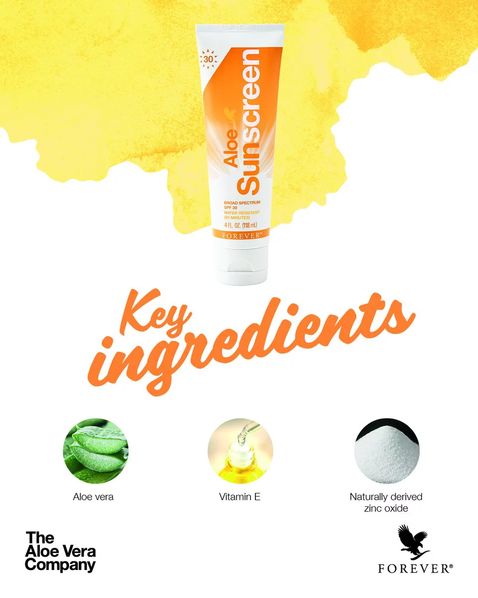 Forever Living 4oz Aloe Sunscreen SPF 30 Protection from UVA/UVB & Power of Aloe Vera Gel