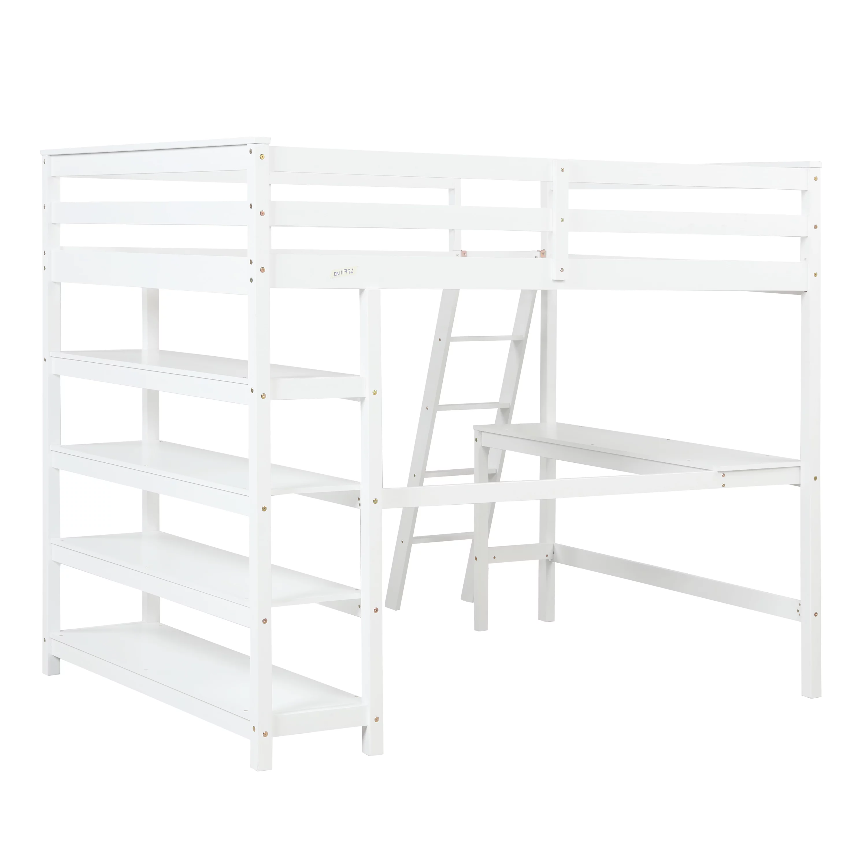 Dcenta Loft Bed Full with desk,ladder,shelves , White,Overall Product Dimension:79.5”x59.1”x68.1”