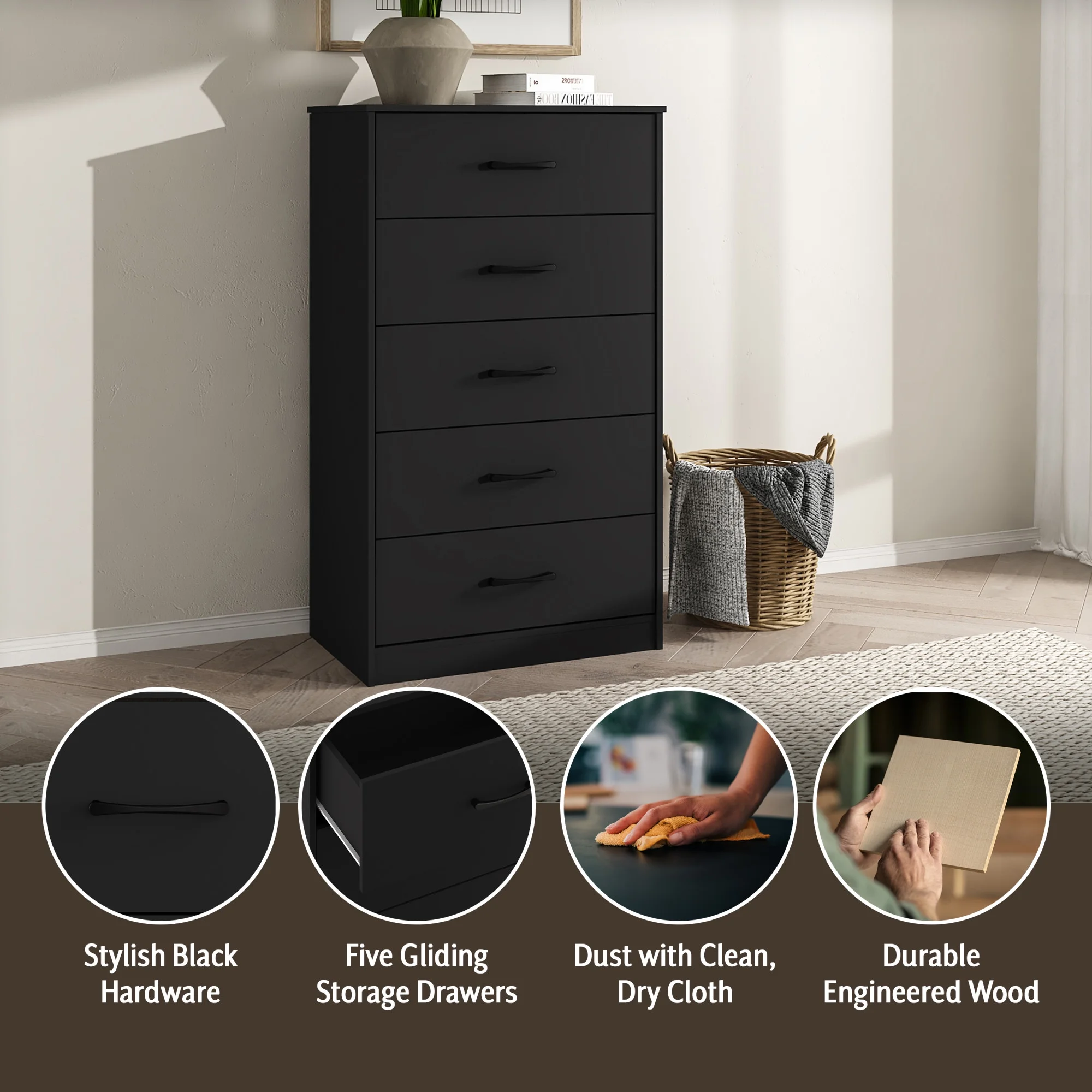 Mainstays Ardent 5 Drawer Dresser, Black