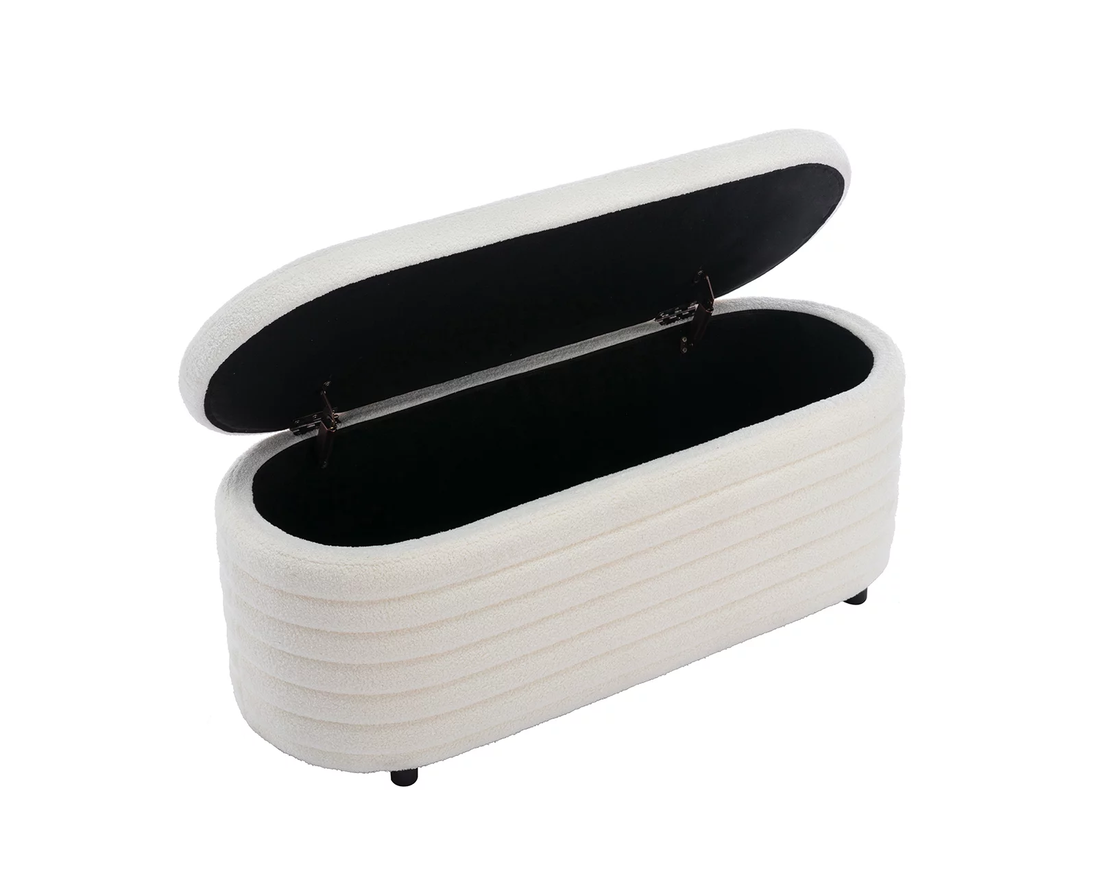 Guyou Storage Ottoman Bench, Upholstered Faux Fur Modern End of Bed Stool Entryway Bench with Safety Hinges for Bedroom Living Room Hallway, White