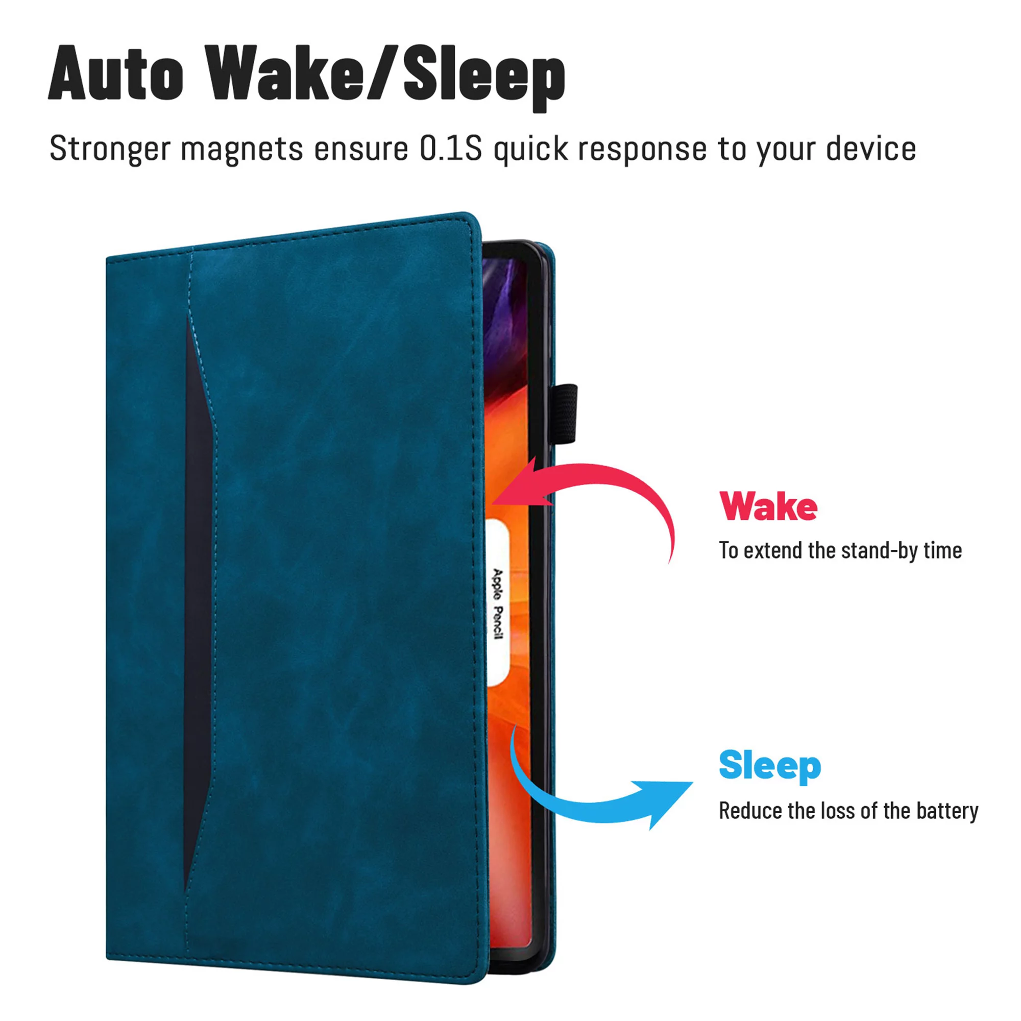 iPad Pro 12.9 2022 Case 6th/5th/4th/3rd Generation Case, Dteck PU Leather with Front Pocket Strap Multiple Viewing Angles Stand Folio Cover with Auto Wake Sleep, Built-in Card Slots, Blue