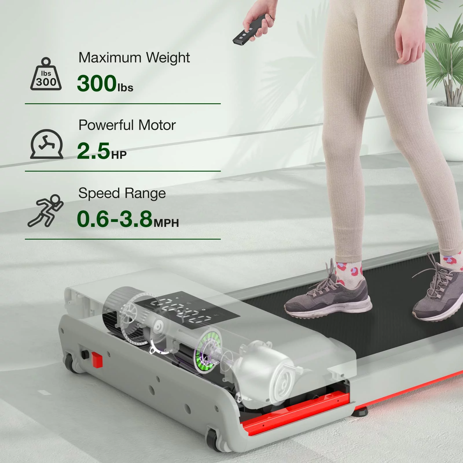 SSPHPPLIE SupeRun Walking Pad 300lb, 40*16 Walking Area Under Desk Treadmillwith Remote Control ,2 in 1 Portable Walking Pad Treadmill for Home/Office/Exercise(White)