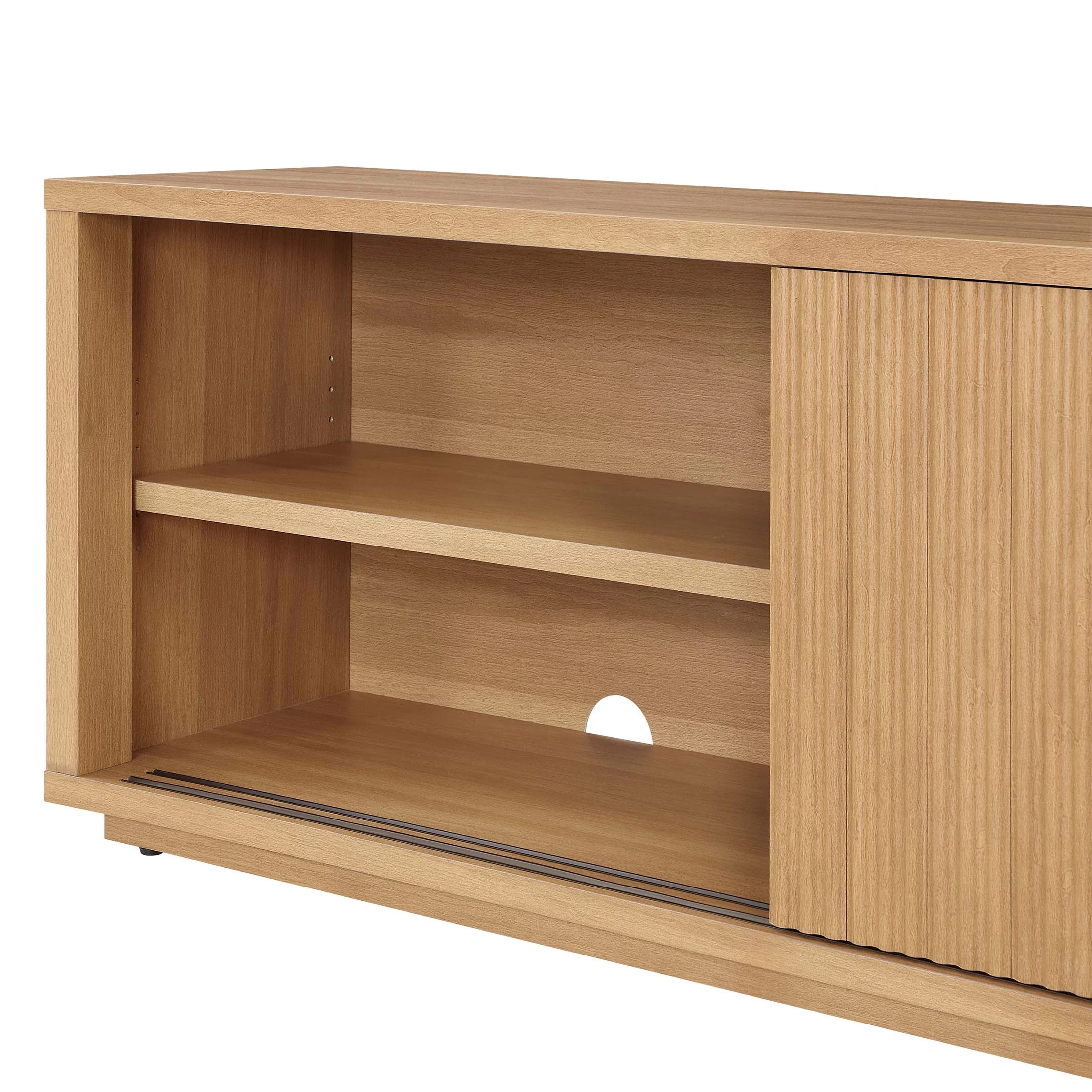 Beautiful Fluted TV Stand for TV’s up to 70” by Drew Barrymore, Warm Honey Finish