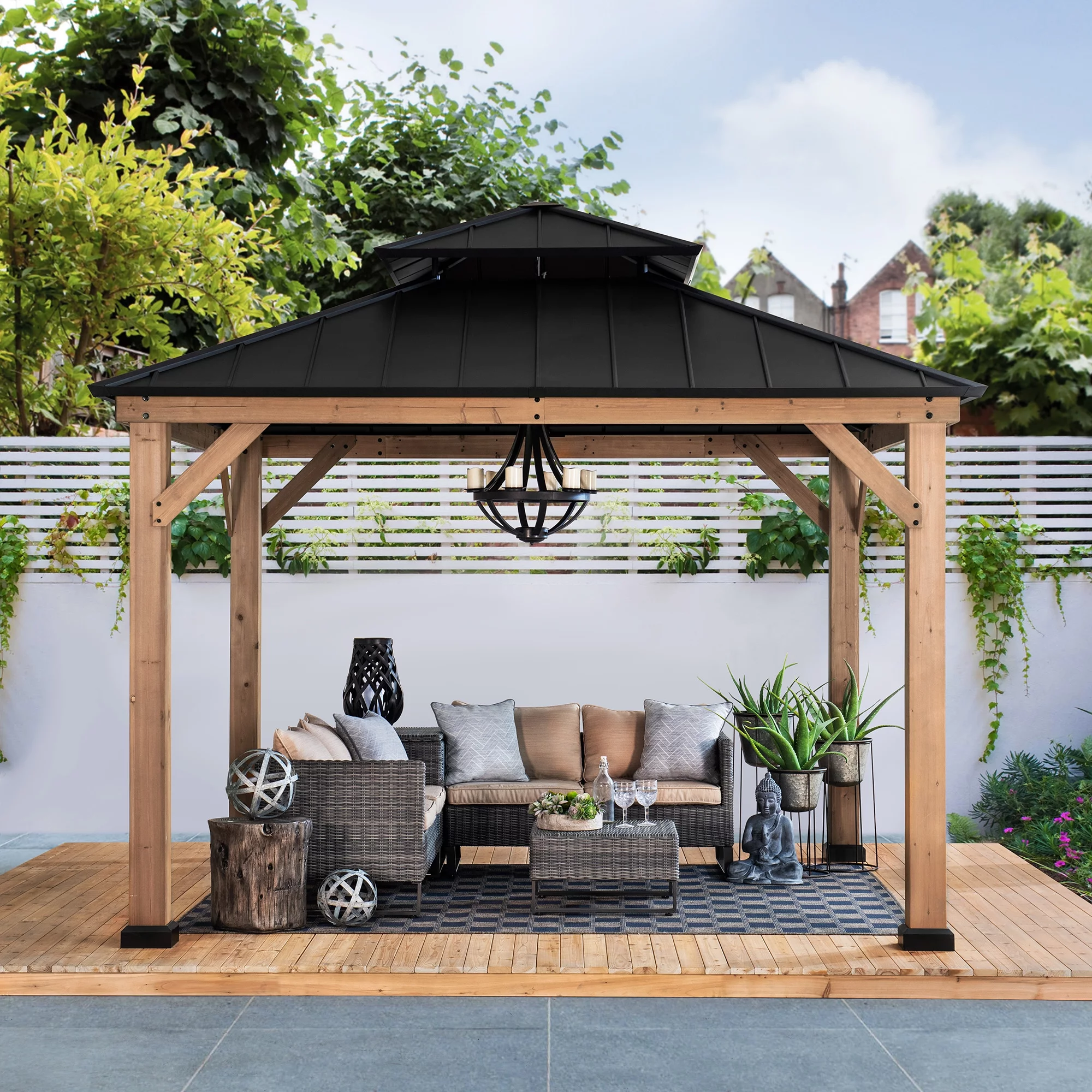 Sunjoy 11' x 11' Hardtop Black Straight Gazebos