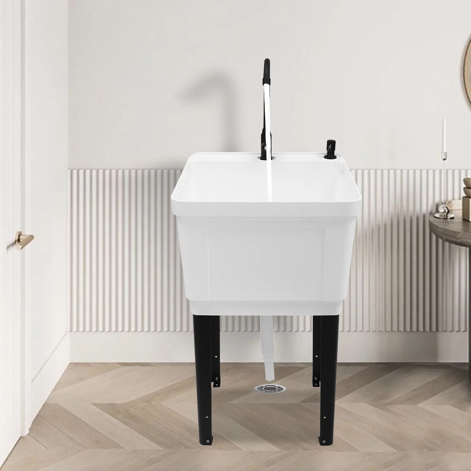 Black/White Laundry Utility Sink Tub Sink Freestanding Wash Station with Faucet White/Black