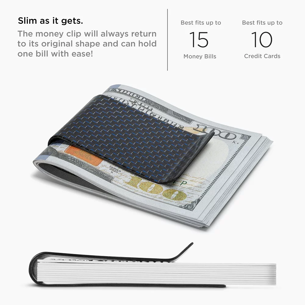 Serman Brands Carbon Fiber Money Clip | Sleek and Stylish | Front Pocket Slim Clip | Convenient Quick Access for Men | Diamond Blue
