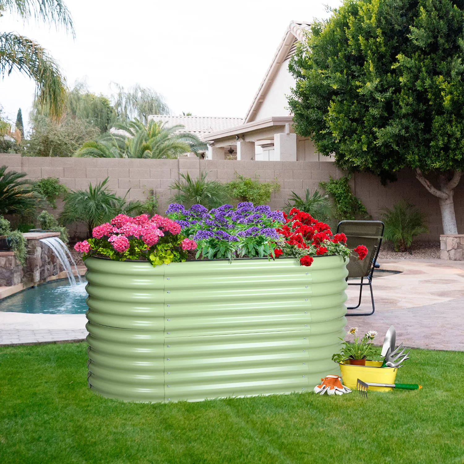 Aoodor 2 in 1 Modular Aluzinc Metal Raised Garden Bed - Outdoor Garden Planter Box for Vegetable, Flower, Herb - Olive Green (63''L x 32''W x 32''H)