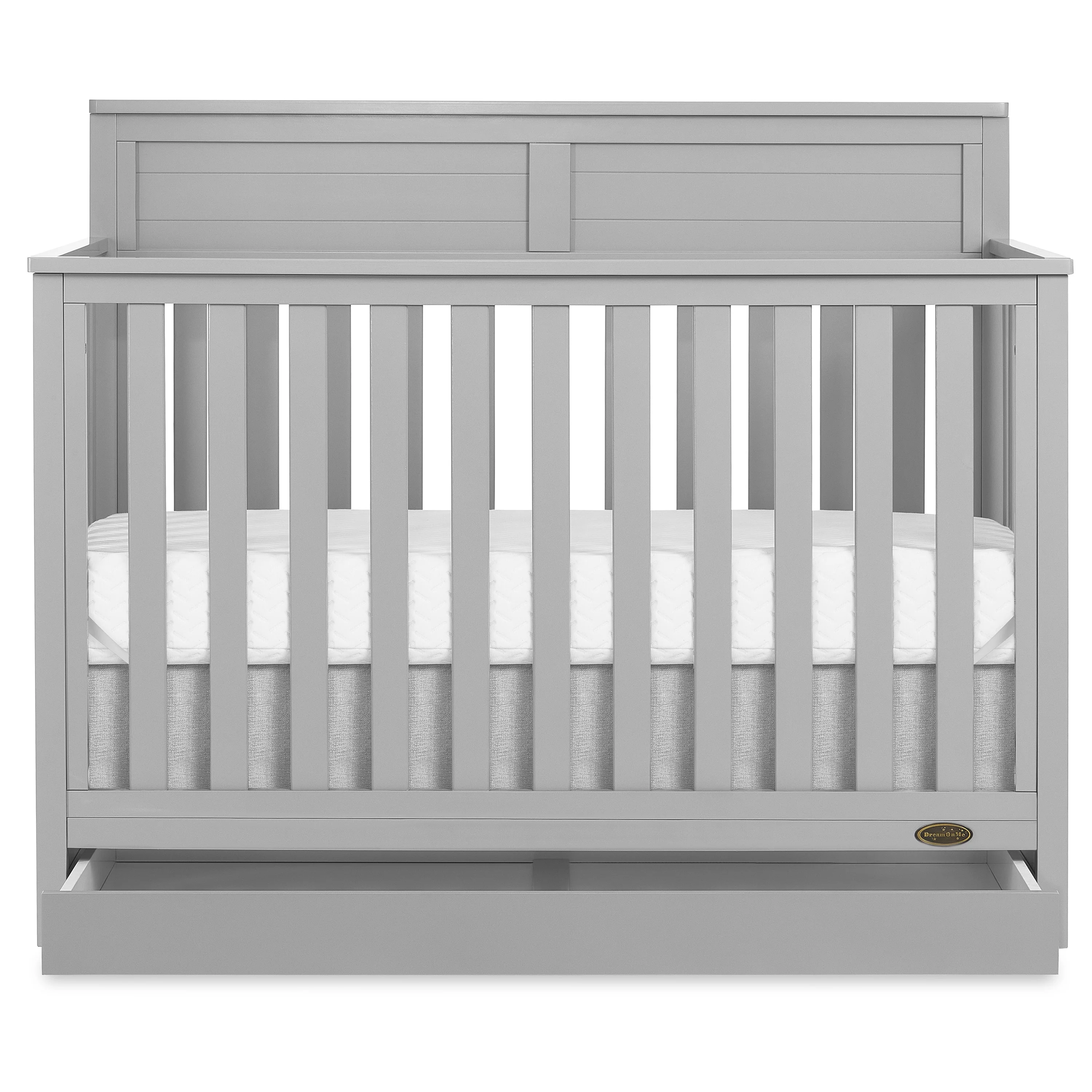 Dream On Me Reign 5 in 1 Convertible Crib with Under Drawer in Pebble Gray