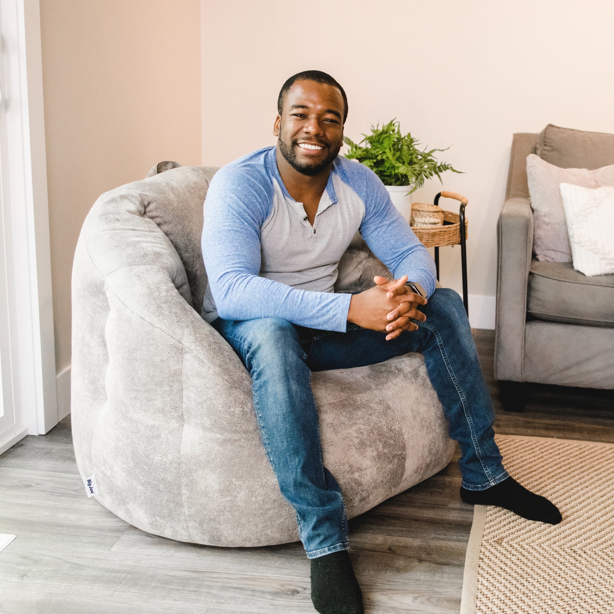 Big Joe Milano Large Bean Bag Chair, Cement Blazer, Vegan Leather Polyester Blend, 3.5 feet Big