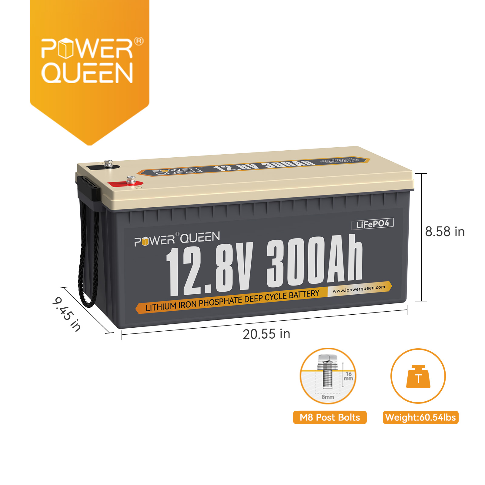 Power Queen 12V 300Ah LiFePO4 Lithium Battery 3840Wh 200A BMS for Solar RV Camper Off Grid Cabin