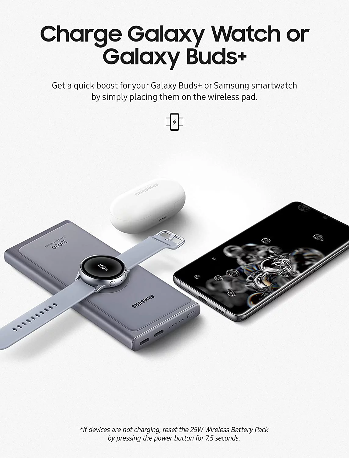 SAMSUNG 10,000 mAh Super Fast 25W Portable Wireless Charger Charger Battery Pack USB-C, Silver (US Version with Warranty) (EB-U3300XJEGUS)