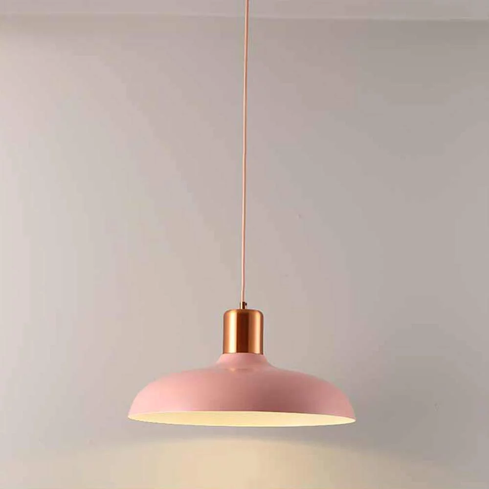 FSLiving No Wiring Needed Instant On Hanging Pendant Lamp with 15ft Plug-in UL Dimmable Cord Macaron Pink Lamp Iron Stoving Varnish Finished Lampshade Customizable,Bulb Sold Separately - 1 Light