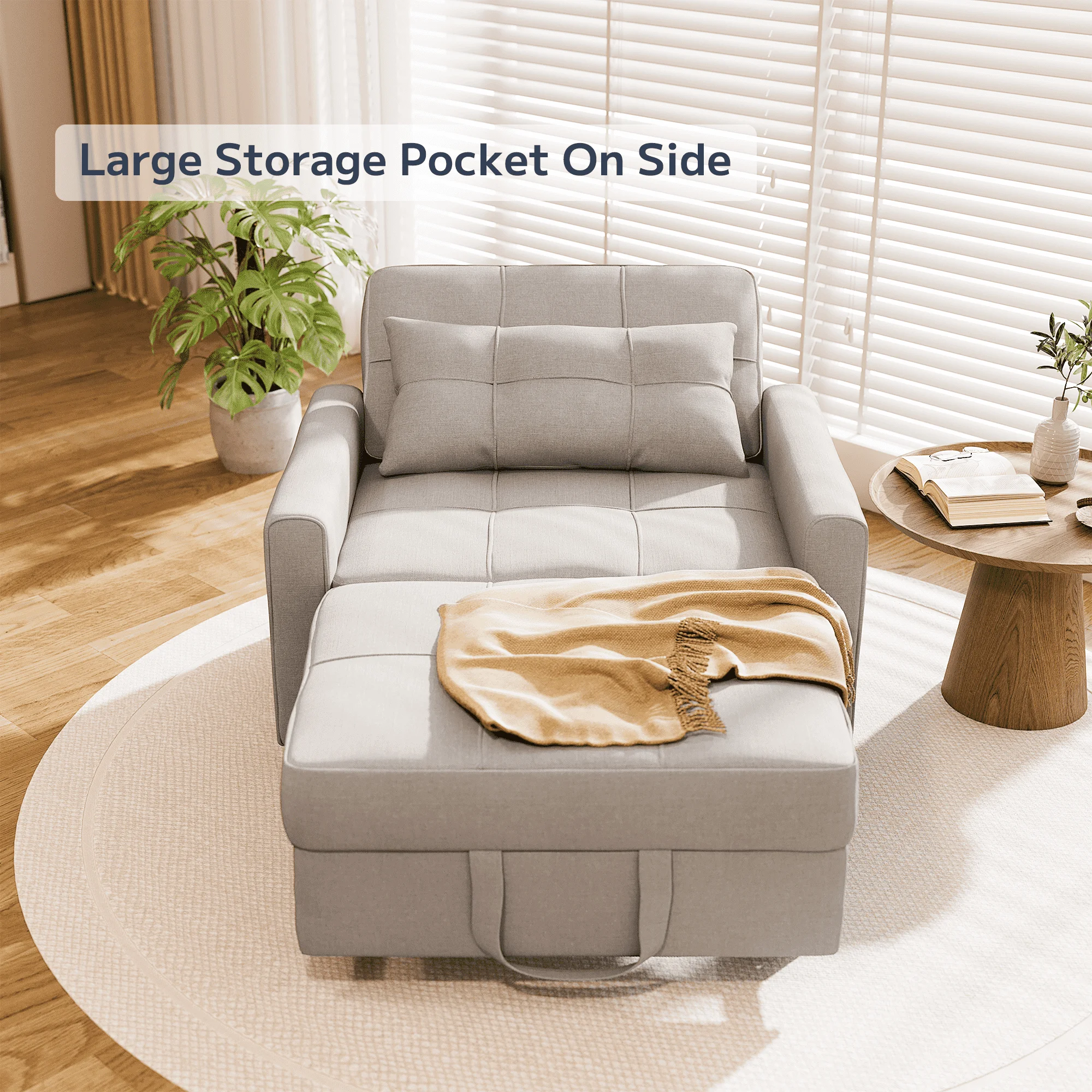 Asofer Sofa Bed Chair, 3 in 1 Convertible Futon Couch Recliner, Sleeper Sofa for Home or Office, Light Gray