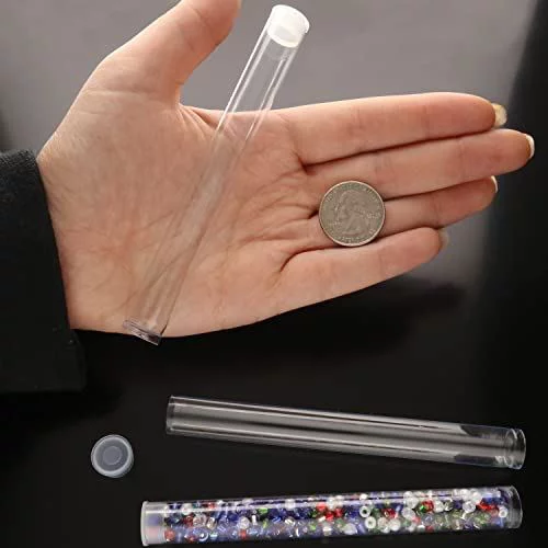 The Beadsmith Clear Plastic Tubes - 5-Inch-Long Round Tubes, 9/16 Inches in Diameter - Flat Caps - Use for Beads, Bath Salts, Wedding & Party Favors, Home or Office Storage - Bag of 100