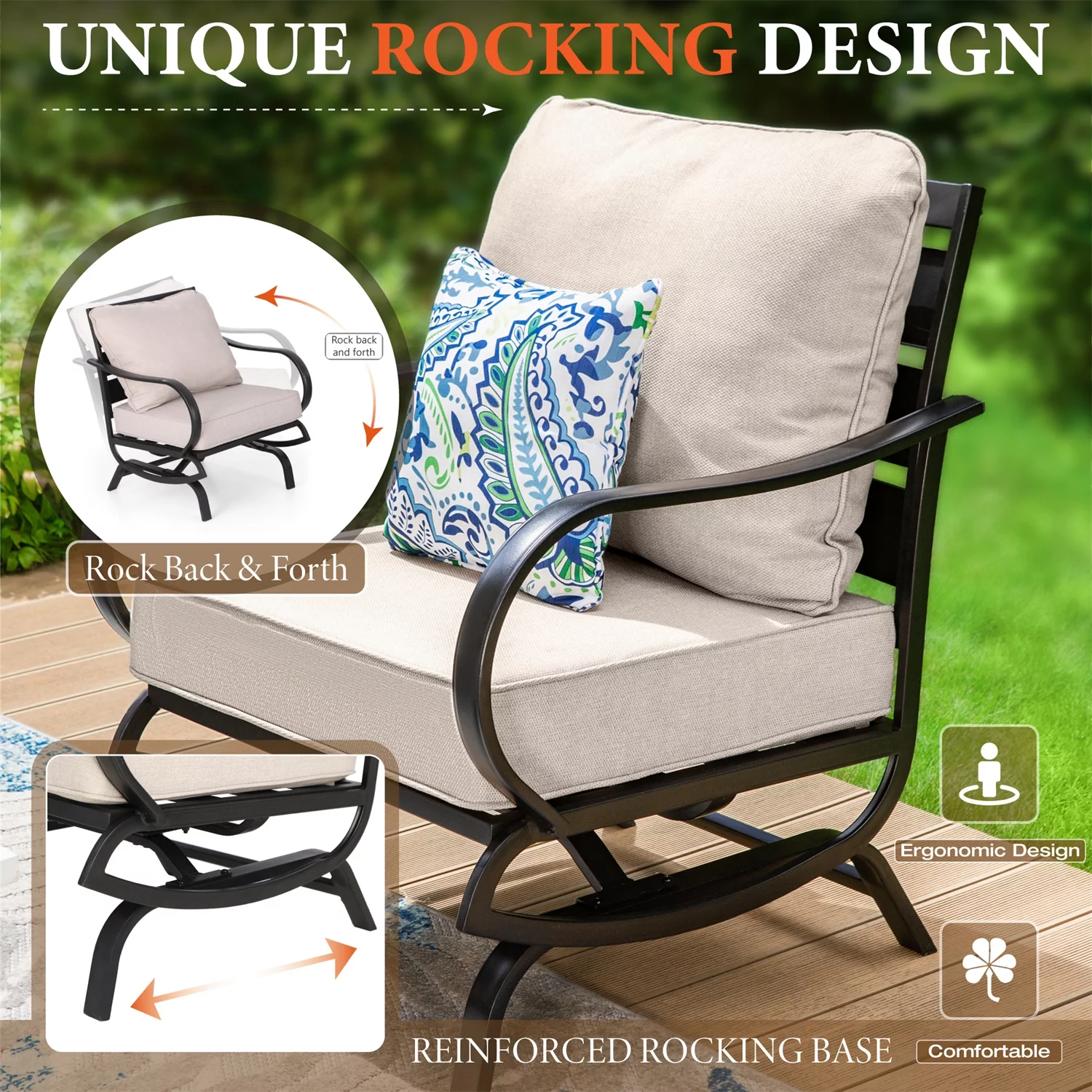 MF Studio 5-Seat Patio Conversation Set Metal Outdoor Furniture Sofa Set for 5 Person Beige