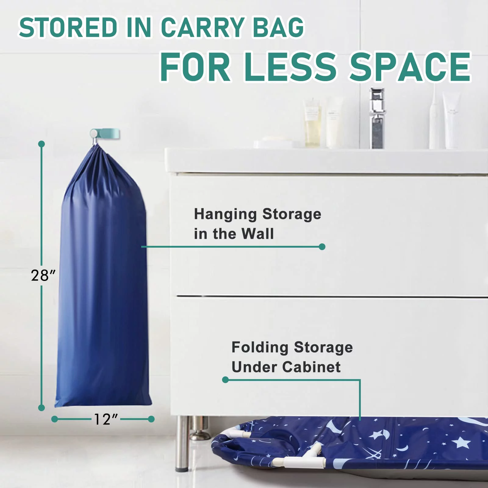 INXTAINER Folding Bathtub for Adult, 47in Large Protable Family APS Tub Foldable Soaking Bathing Shower Tub Kit for 2 Person, Starry Blue