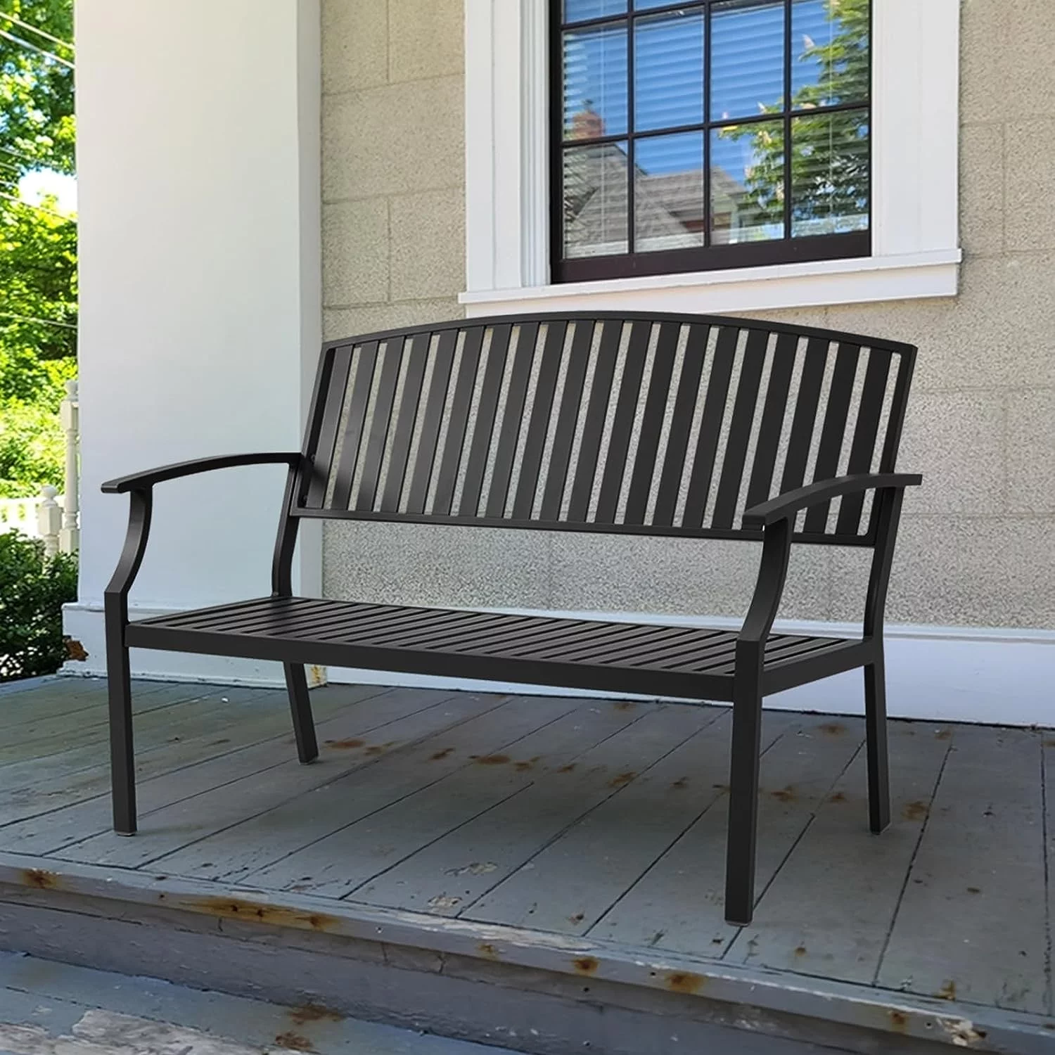 Efurden Garden Bench, Aluminum Outdoor 2-Person Patio Bench,  Rot-Proof Waterproof for Garden Porch Park Balcony, Dark Grey