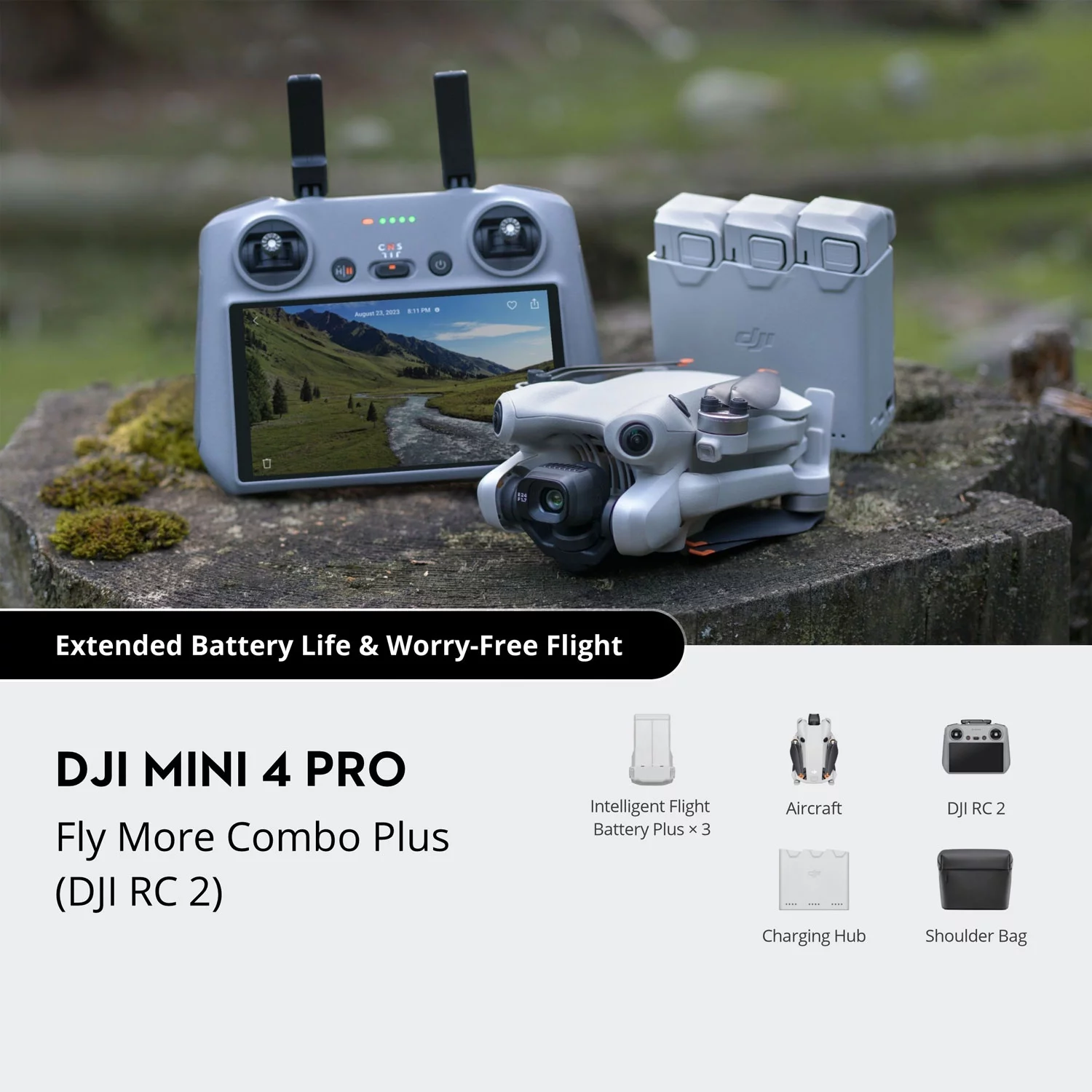Open Box DJI Mini 4 Pro Fly More Combo Plus with DJI RC 2 (Screen Remote Controller), Folding Mini-Drone with 4K HDR Video Camera, 2 Extra Intelligent Flight Batteries Plus for 45-Min Flight Time