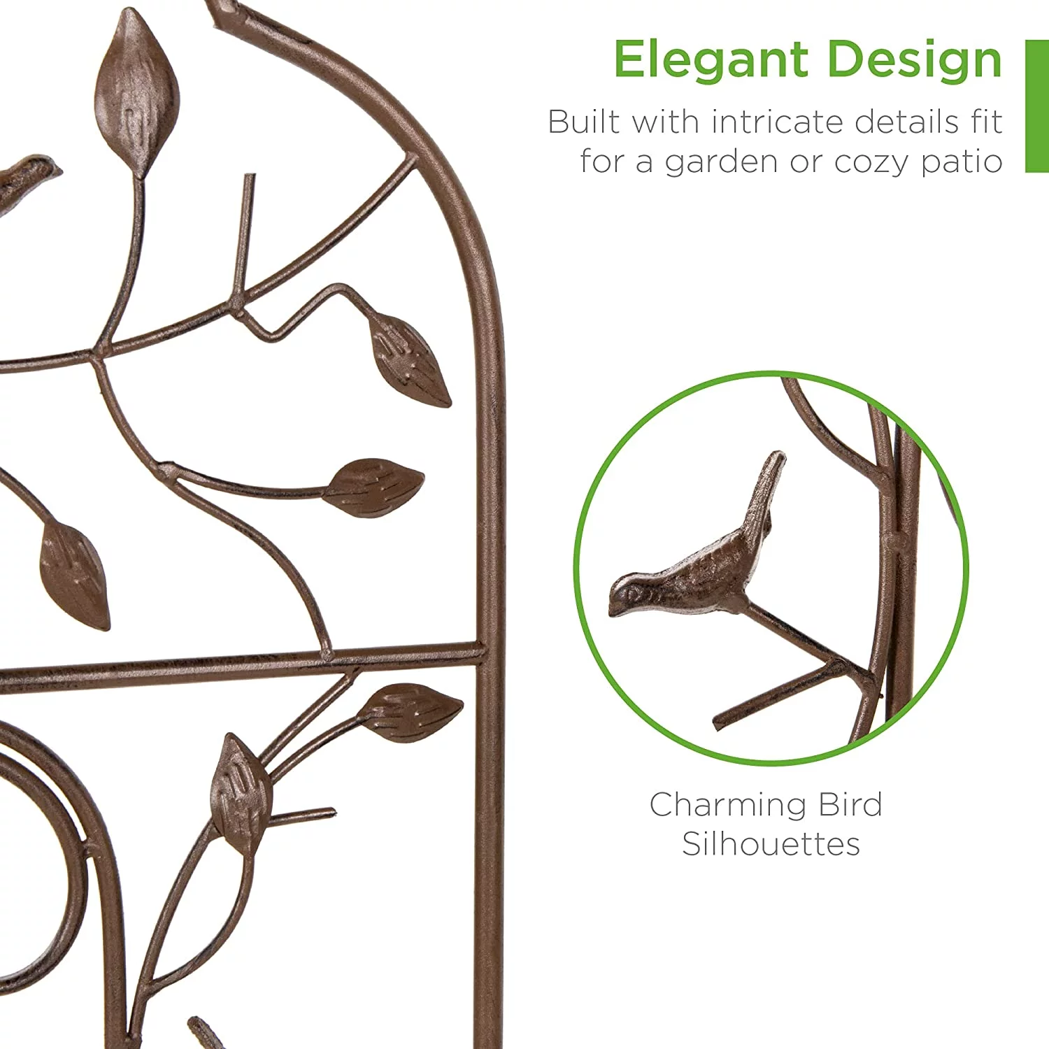 Set of 2 Iron Arched Garden Trellis w/ Branches, Birds for Lawn, Garden, Backyard, Climbing Plants, 60x15-inch