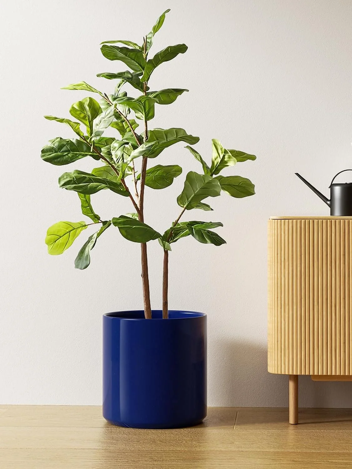 BEMAY 12 Inch Ceramic Large Plant Pot, Mid-Century Modern, with Drainage Hole and Removable Plug, Sapphire Blue